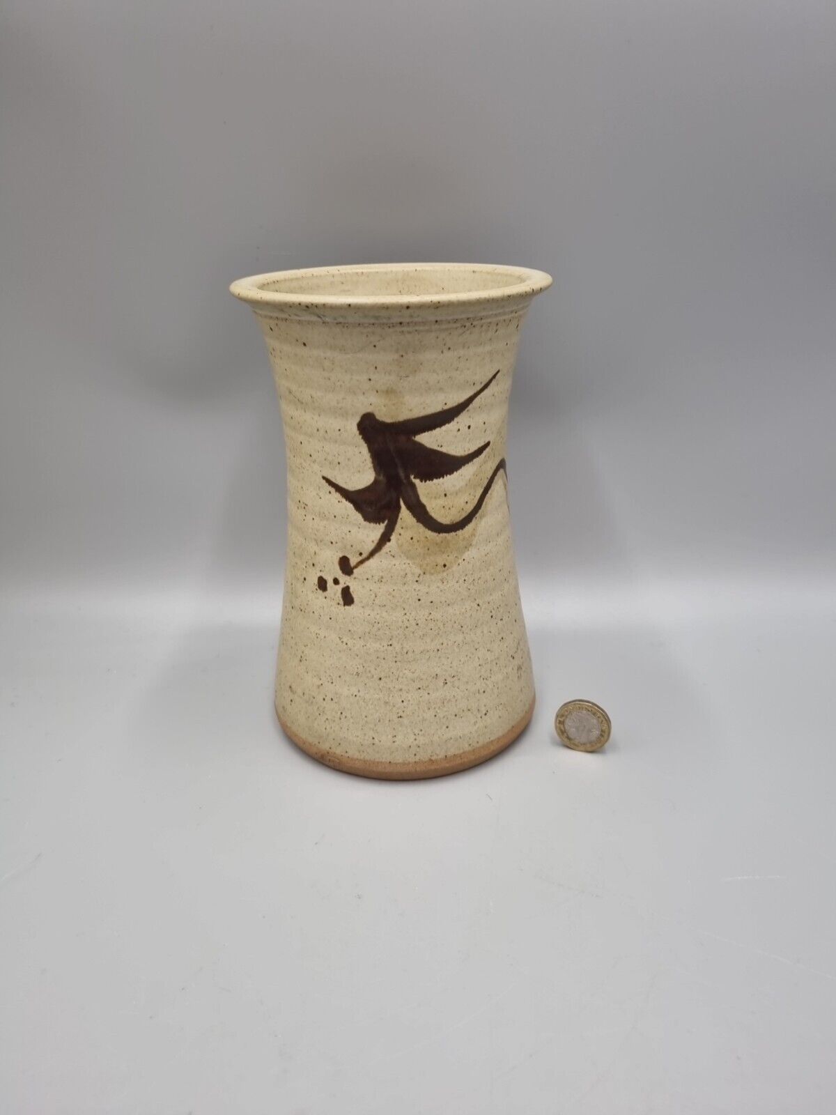 A Tall Waisted Studio Pottery Cylinder Vase, Impressed Makers Mark.