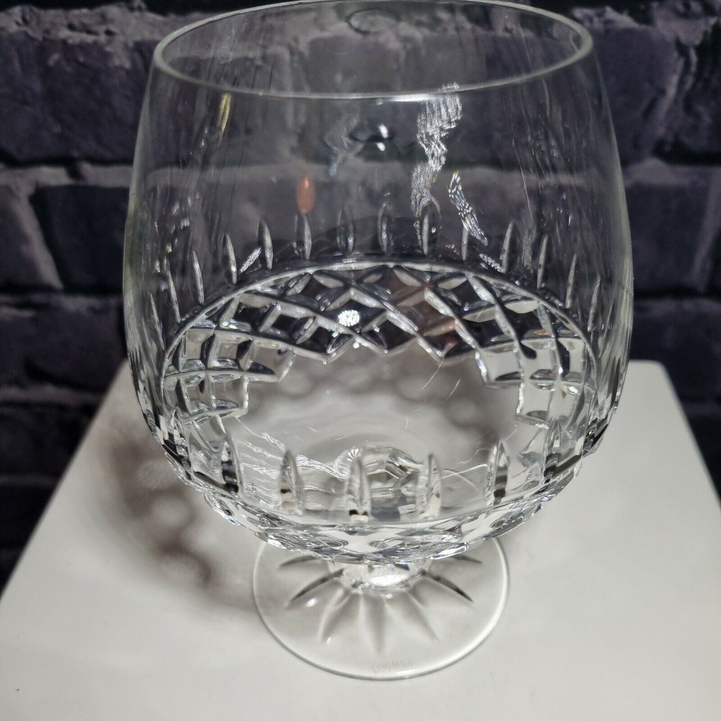 Galway Irish Crystal Brandy Glass Diamond Pattern H-13cm, VGC.