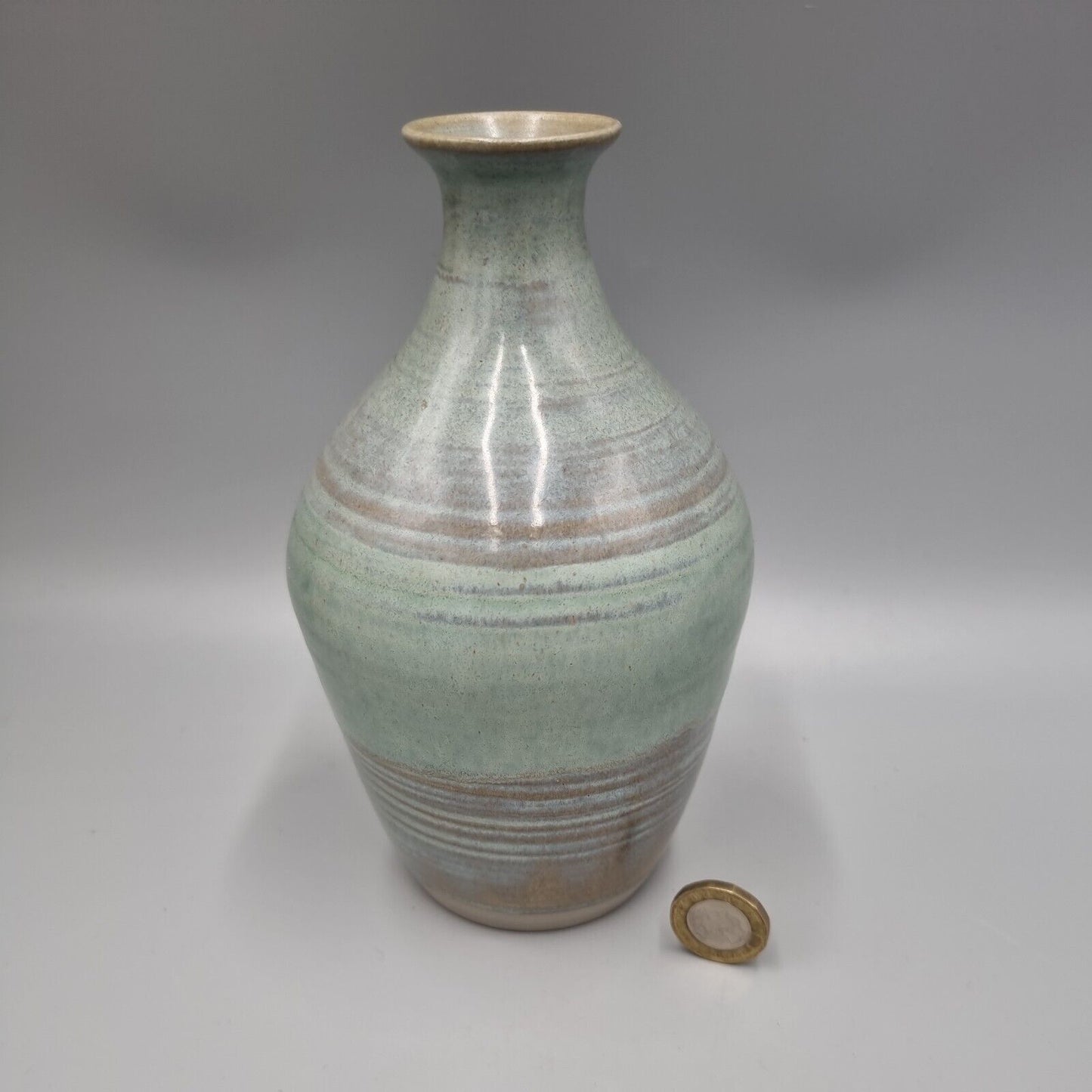 A Glazed Stoneware Studio Pottery Baluster Vase, Incised To Base.