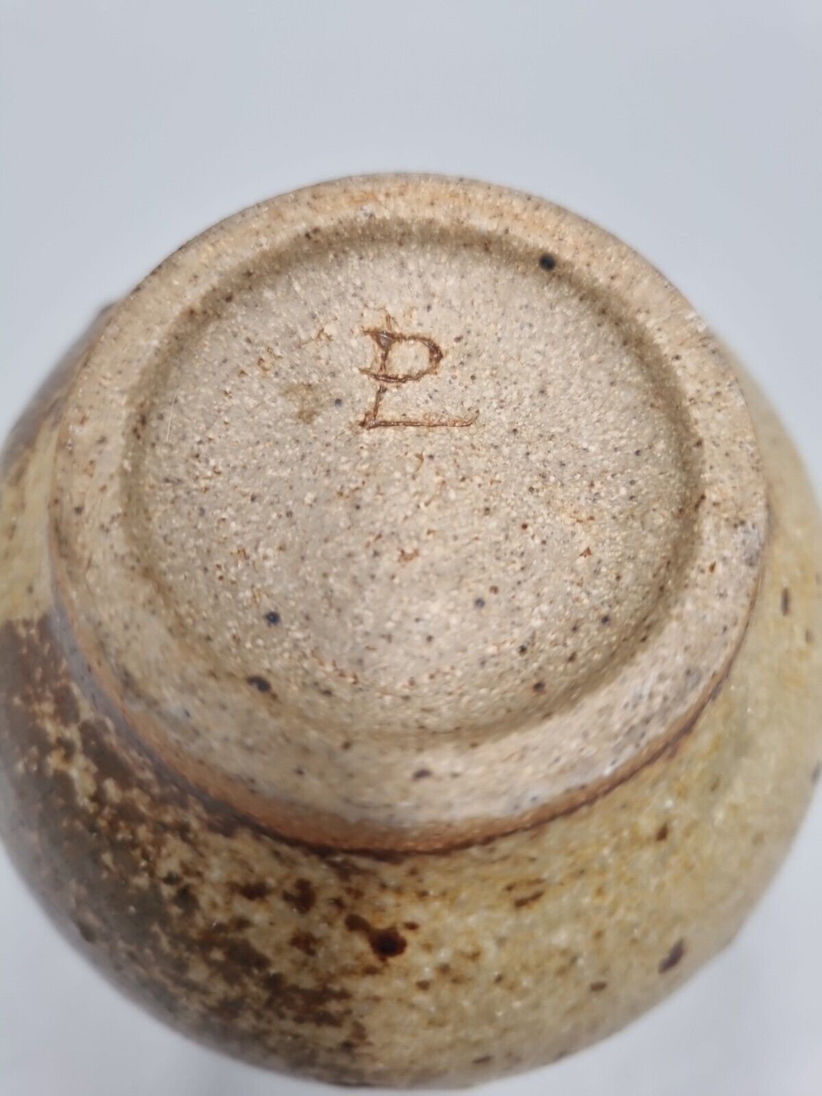 A Peter Lane Studio Pottery Narrow Base Jar / Tea Cup Incised Monogram, VGC.