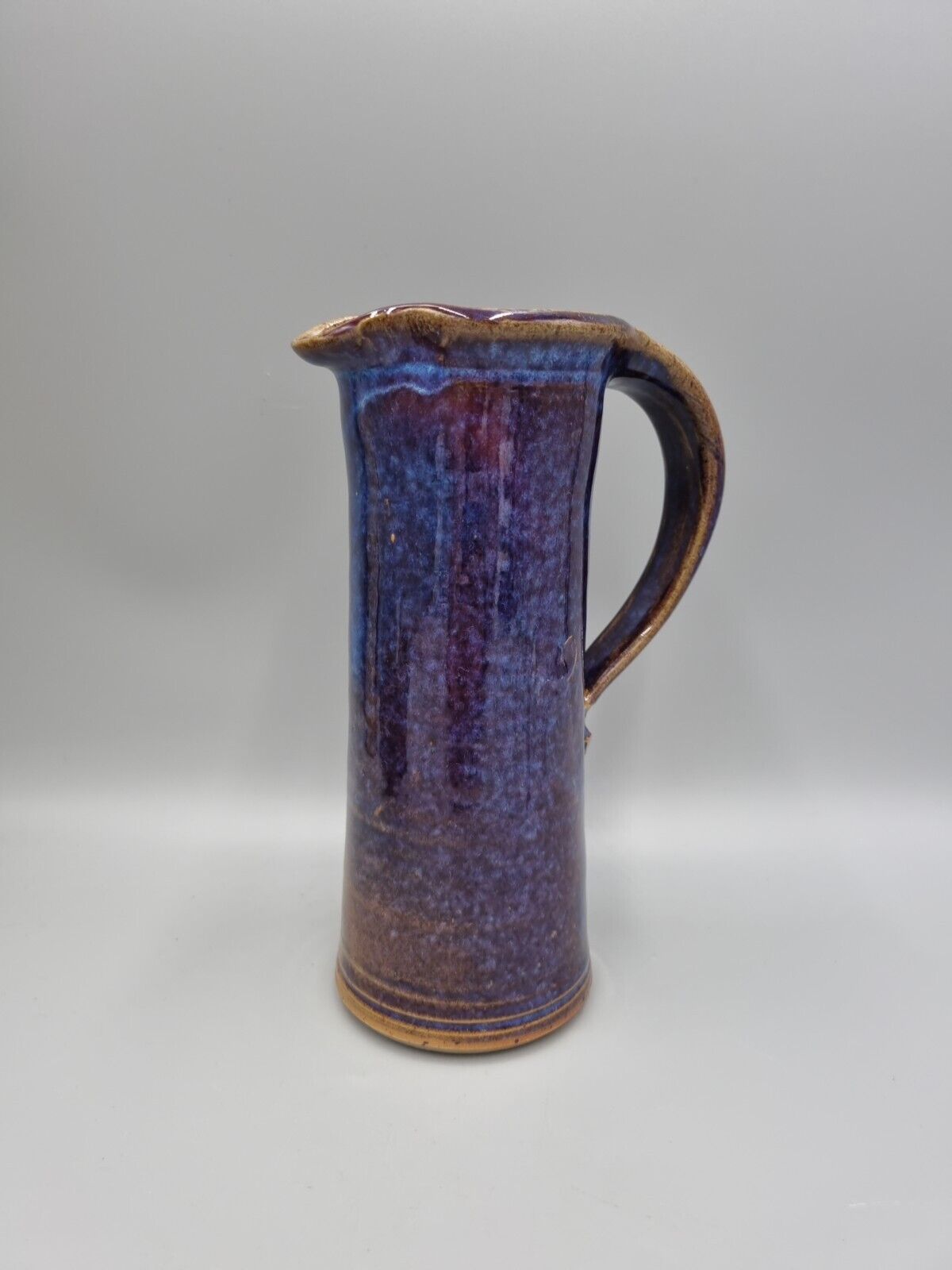 A Studio Pottery Tall Cylinder Jug / Pitcher, Incised 'AC' To The Base, Ashmore?