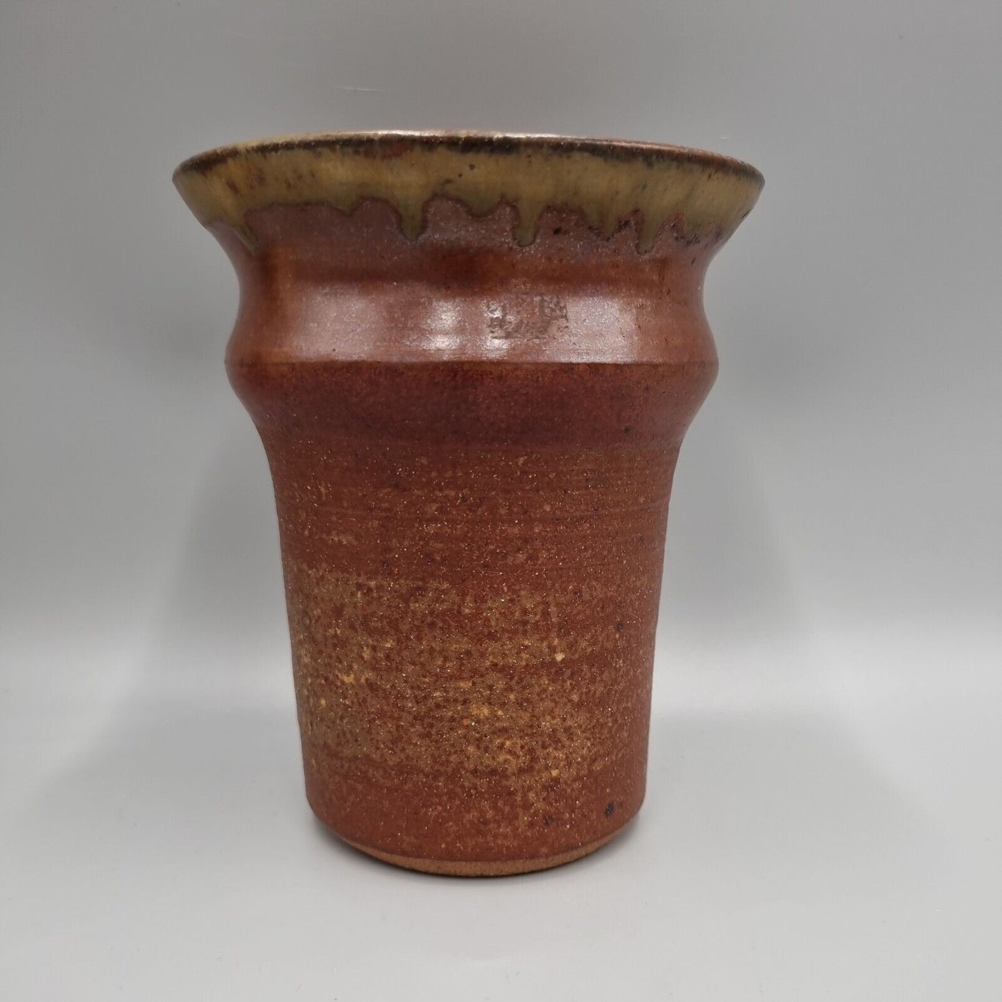 A Peter Lane Studio Pottery Flared Mouth Cylinder Vase, Incised Signature, VGC.