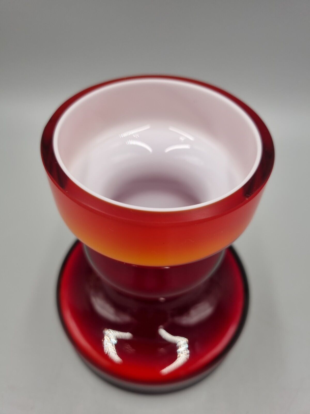 A Studio Glass Cased Red & White Glass Candlestick Holder From Poland.