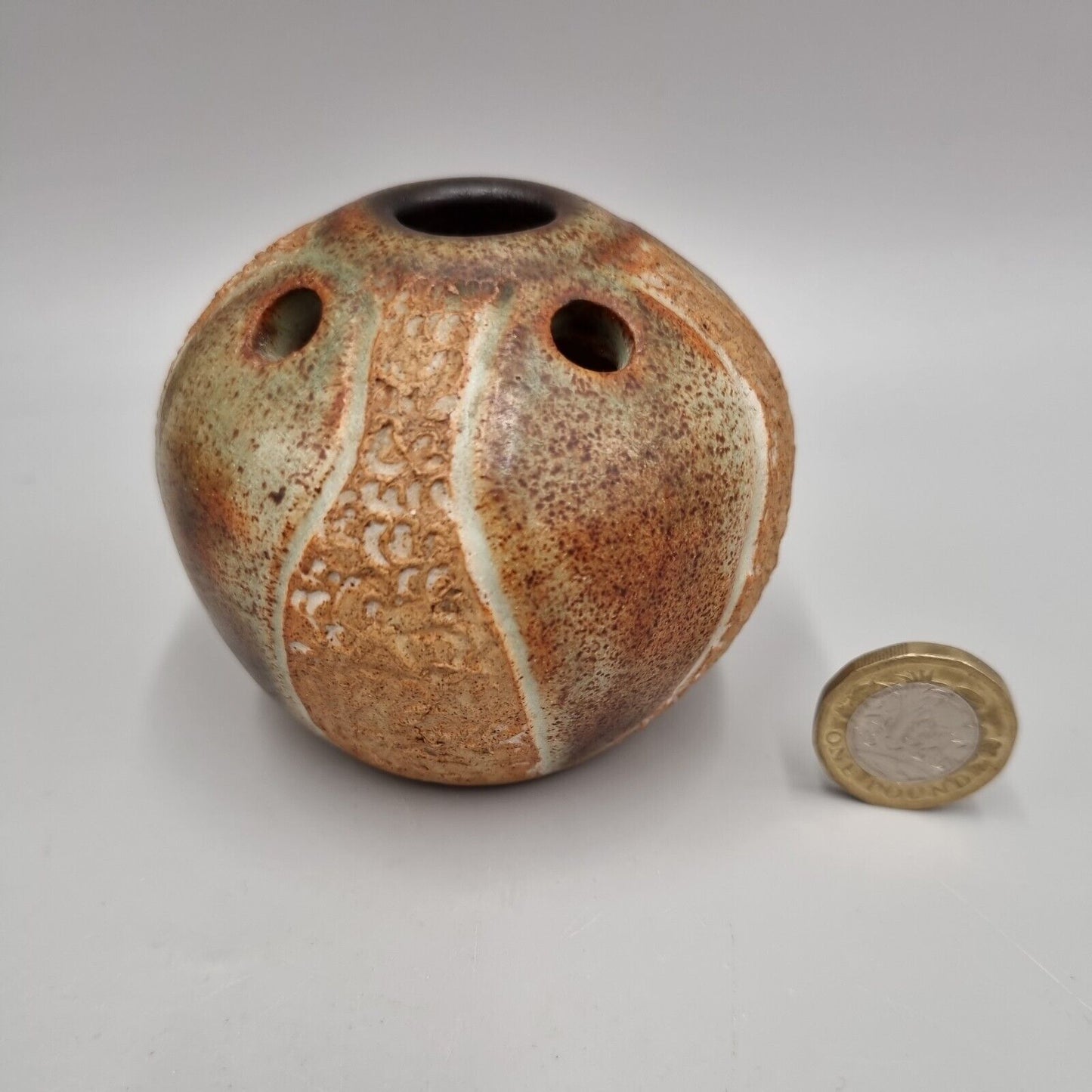 A Hugh West Studio Pottery Attractive Posy Vase / Frog, Incised 'HW' mark. VGC