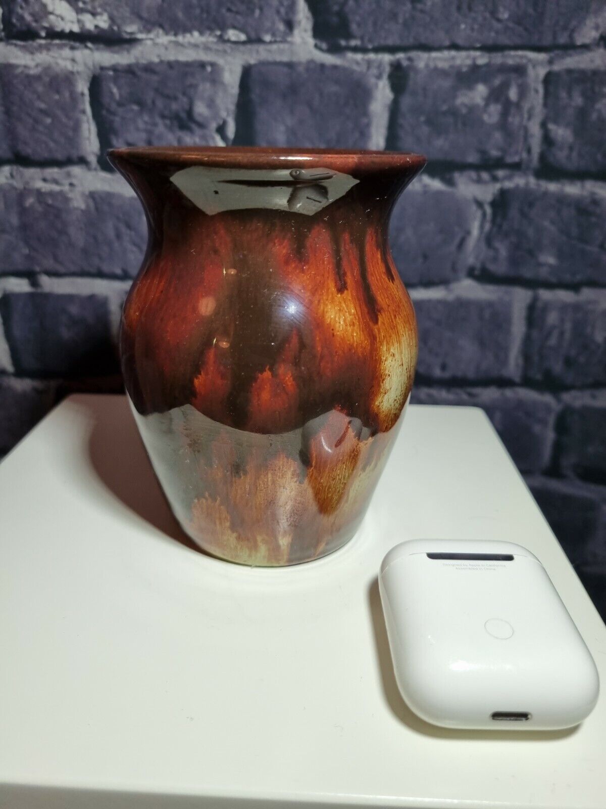 Ewenny Pottery Wales small Vase Mottled Amber / brown / red, VGC, H=11.5cm.