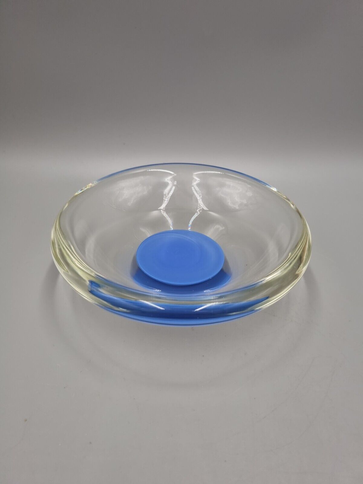 A Studio Art Glass Bowl, Blue Disc, Unmarked.