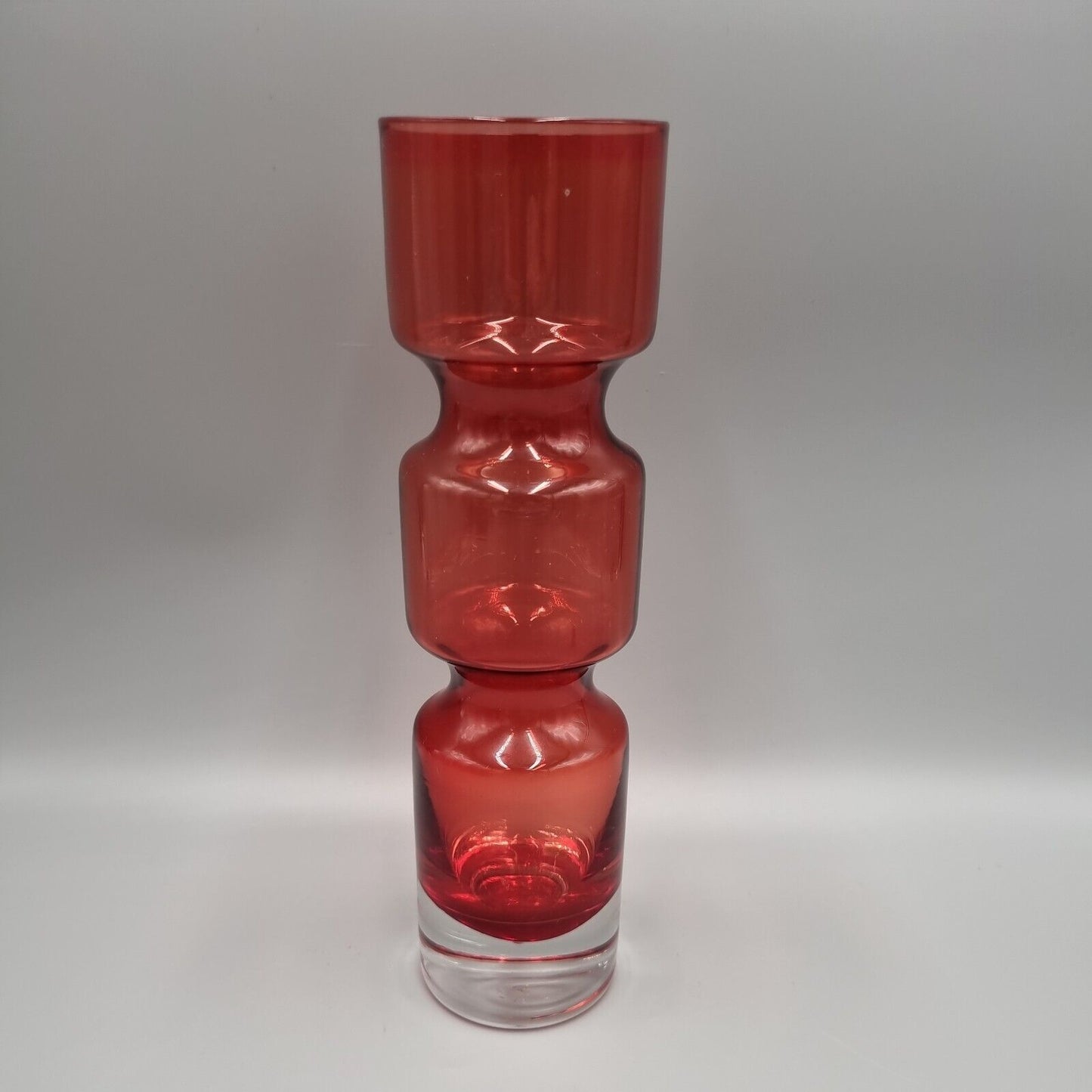 A Svensk Studio Art Glass Red Waisted Vase Designed By Bo Borgstrom, MCM.