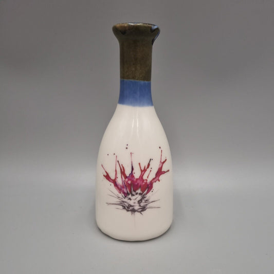 A Rachel Leary Porcelain Studio Pottery Bottle Milk Thistle Vase, VGC.