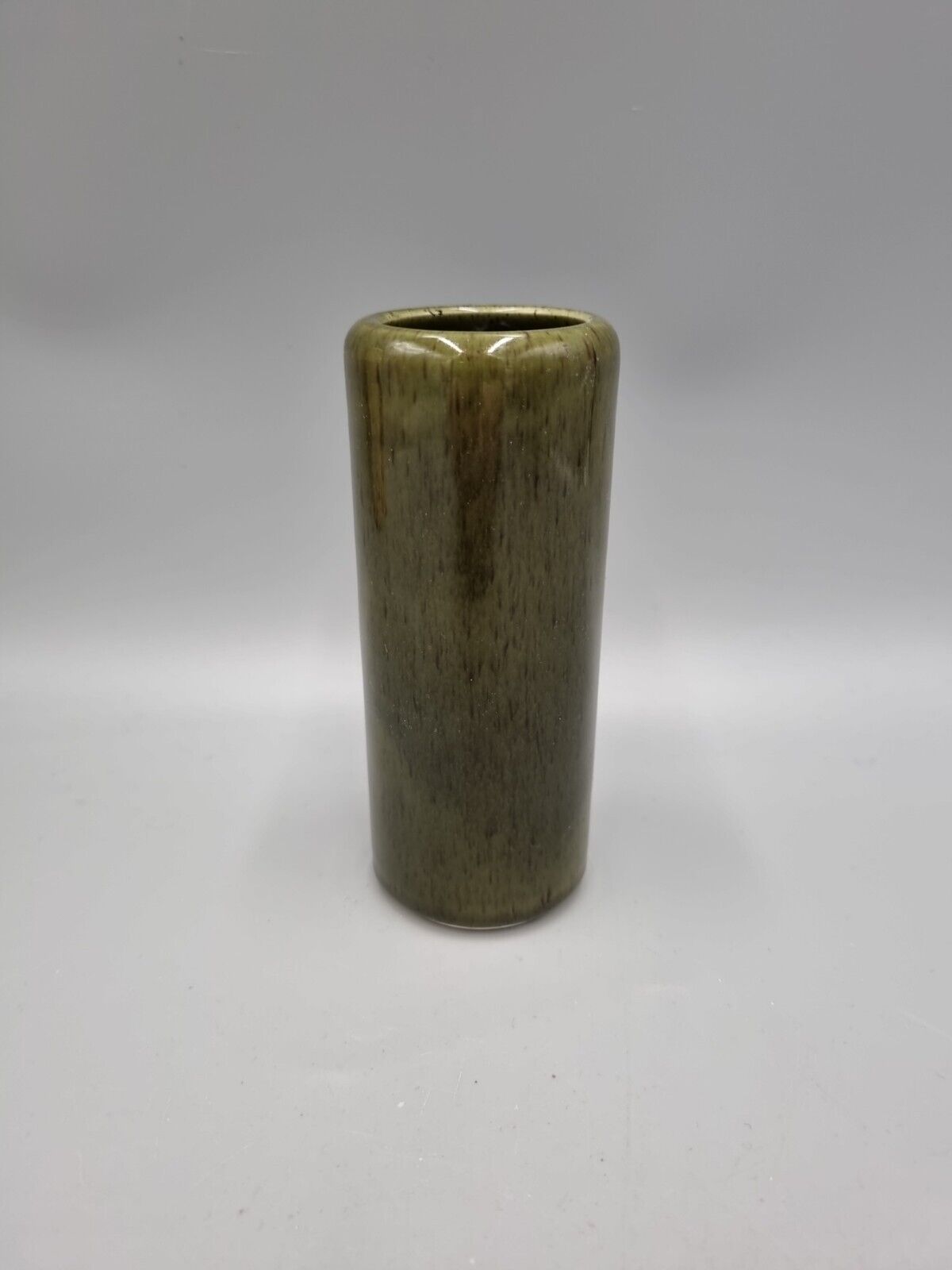 A Studio Pottery Cylinder Vase, Deep Green Glaze, Unmarked, Very Good Condition.