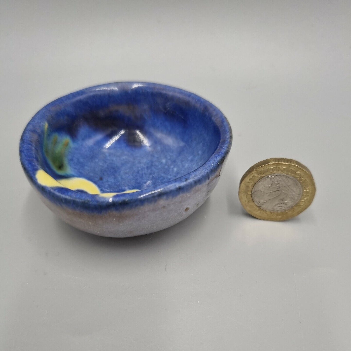 A Miniature Studio Pottery Bowl Brightly Decorated, VGC, Inscribed to base.