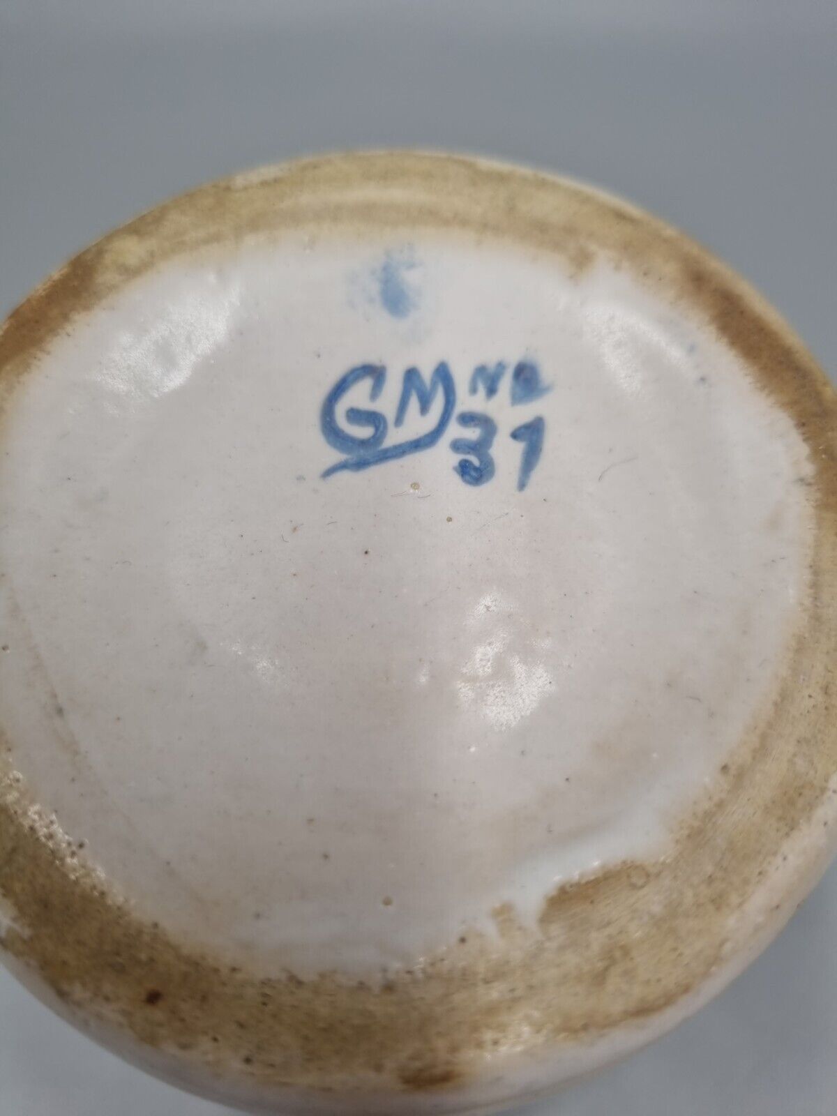 A Vintage Pottery Blue And White Jug / Creamer, Marked 'GM 37'.