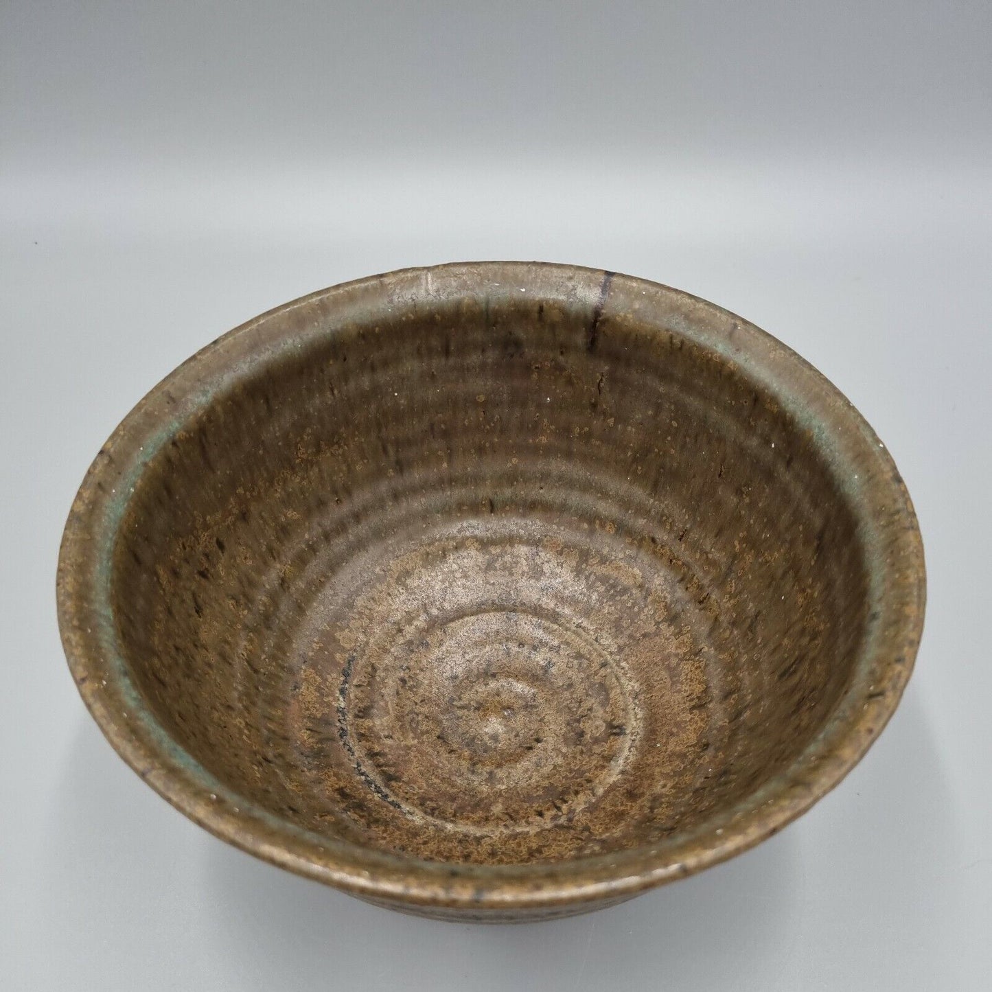 A half glazed Studio Pottery Bowl Marked 'CR' In Very Good Condition