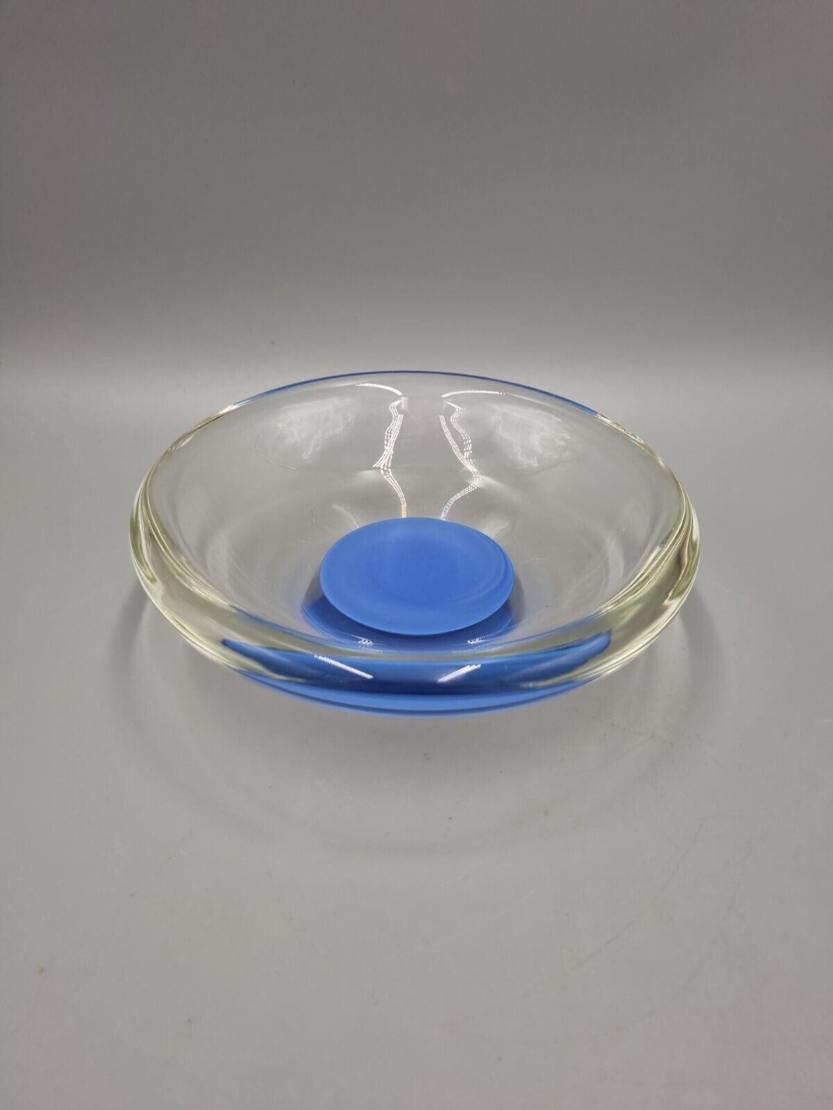 A Studio Art Glass Bowl, Blue Disc, Unmarked.