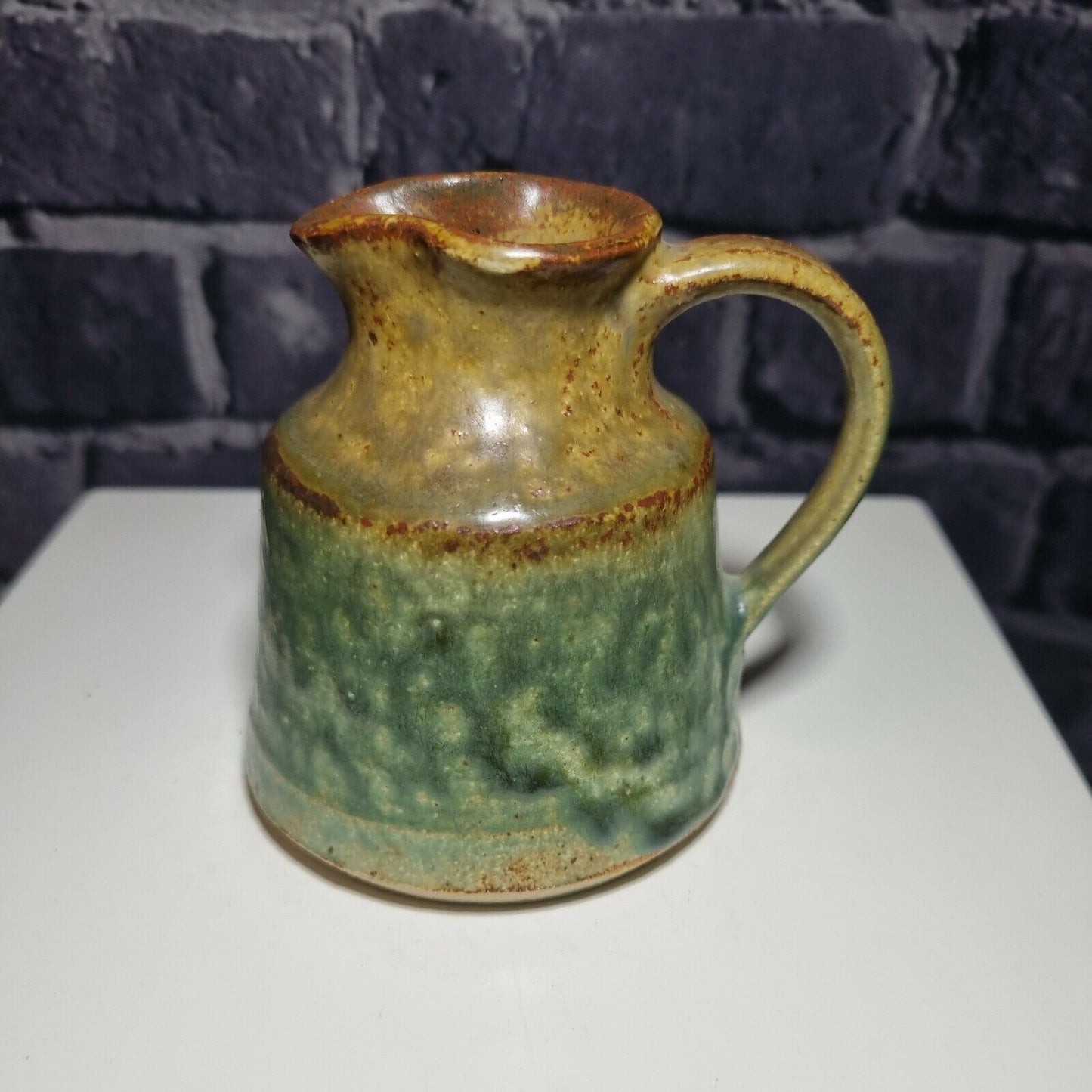 Vintage Janet Upton, Slindon Pottery Studio, Green / Brown Jug, 9cm Tall.