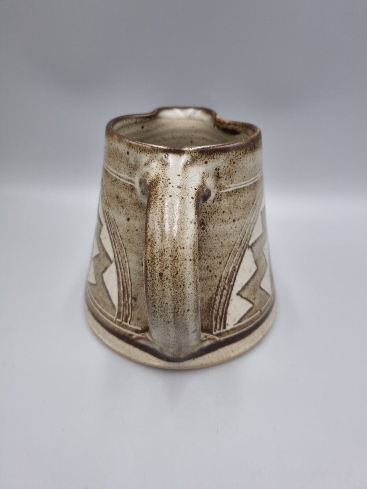 A Studio Pottery Cone Jug Geometric Design, By Chris Lewis.