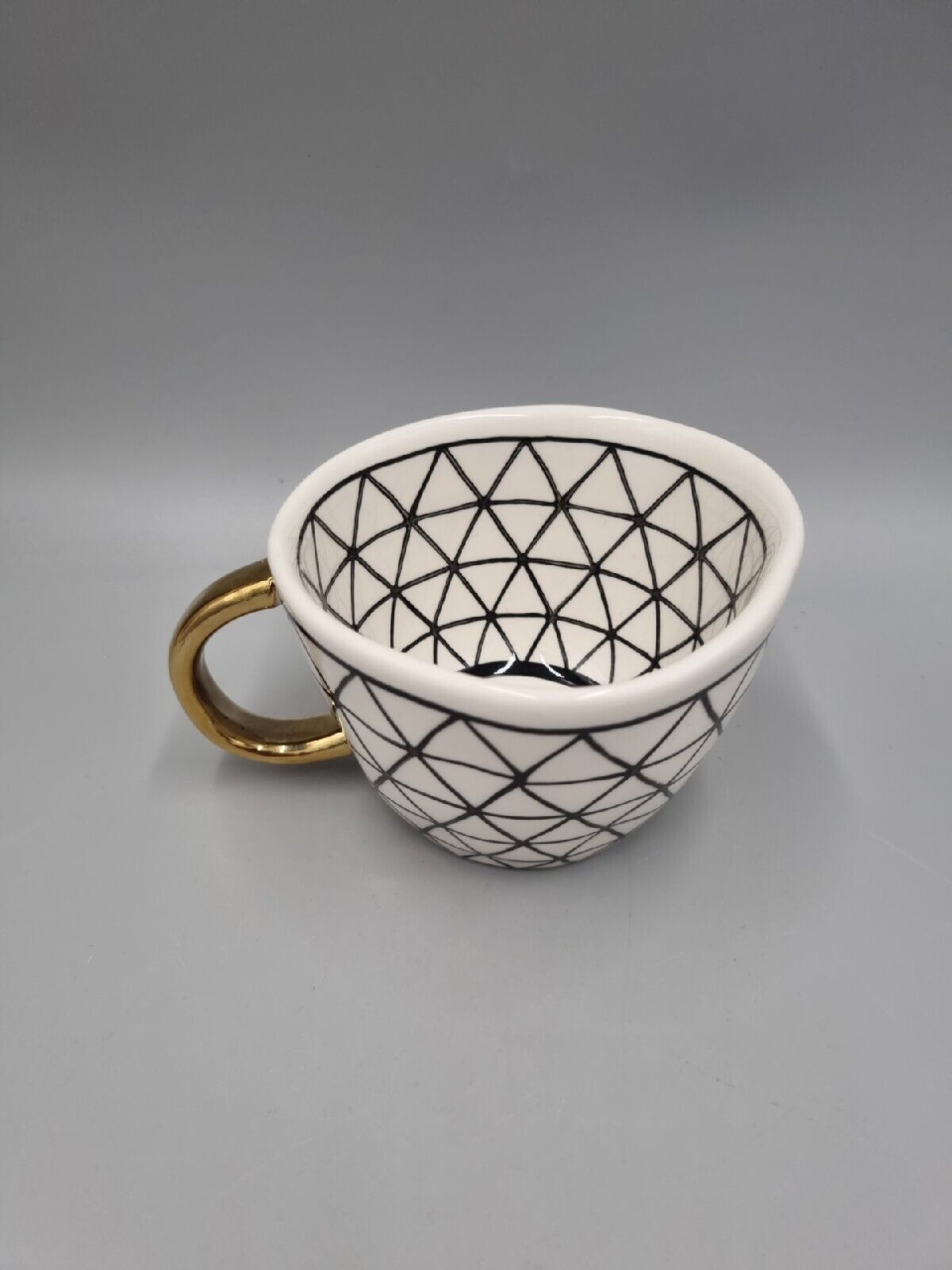 A G Decor Ventura Glazed Geometric Irregular Ceramic Mug Gold Handle, 250 ml