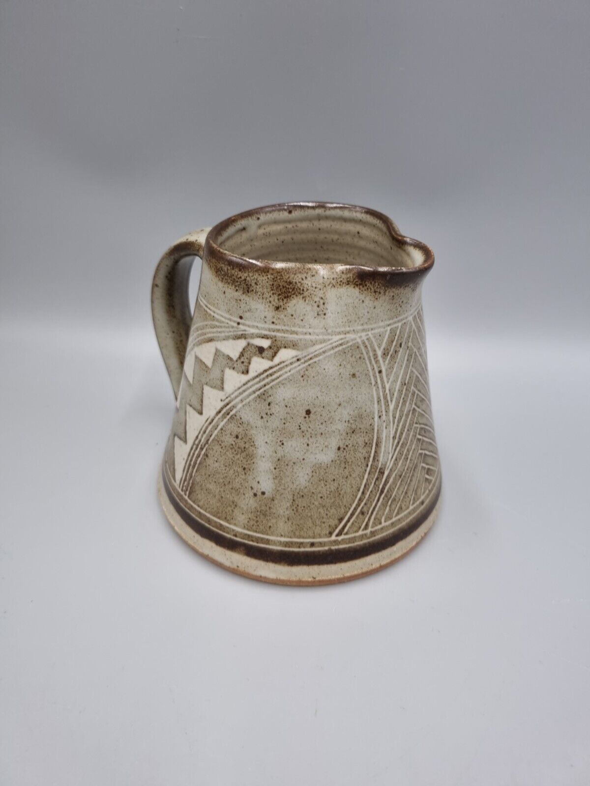 A Studio Pottery Cone Jug Geometric Design, By Chris Lewis.