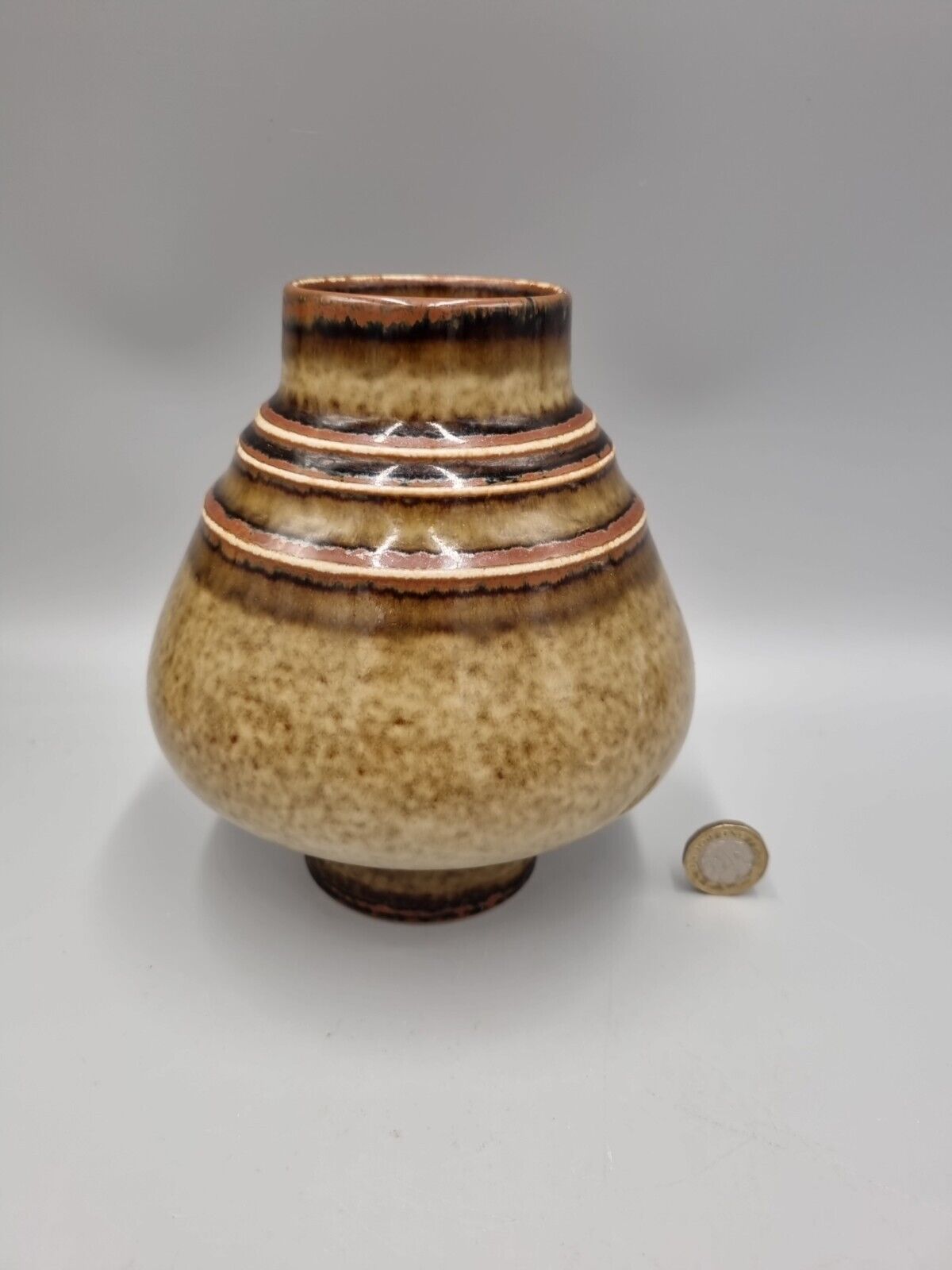 A Rorstrand Studio Pottery Footed Cone Vase By Olle Alberius.