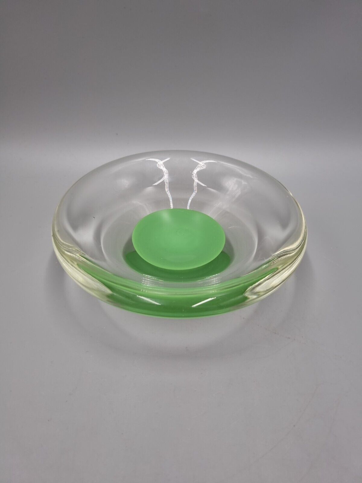 A Studio Art Glass Bowl, Green Disc, Unmarked.