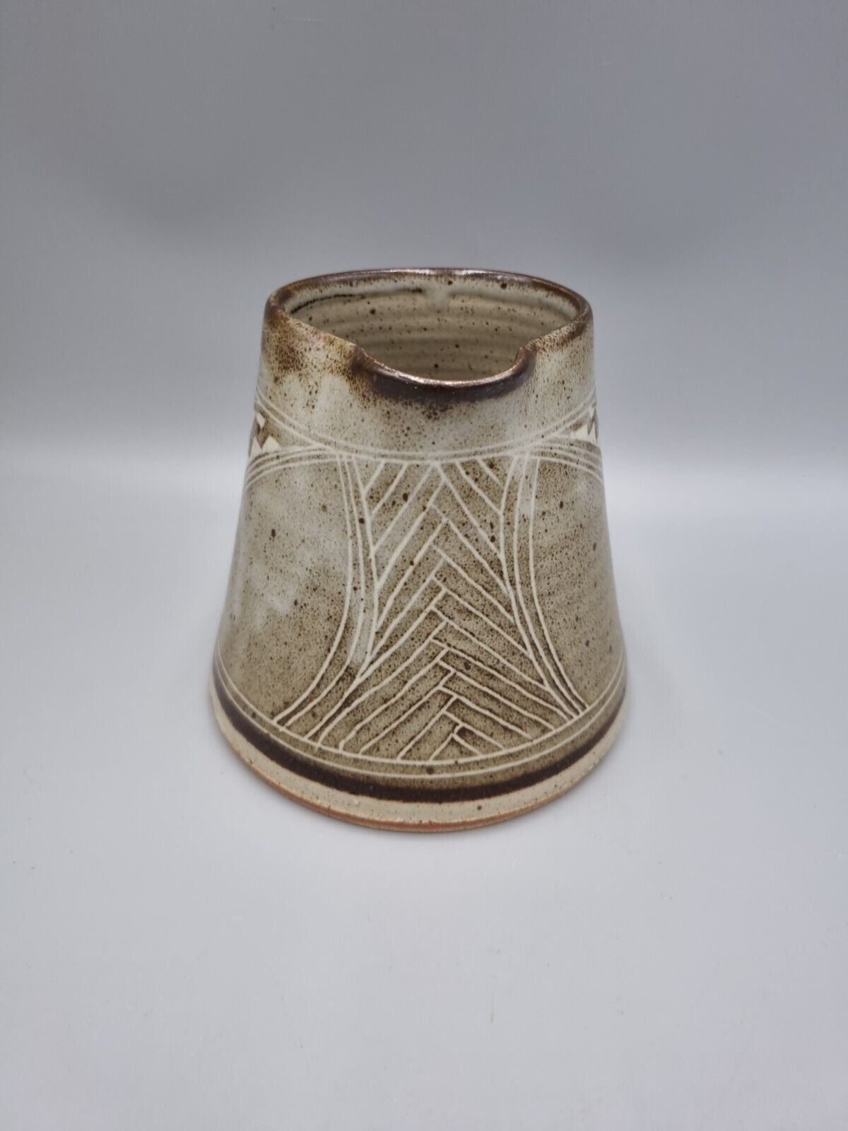 A Studio Pottery Cone Jug Geometric Design, By Chris Lewis.