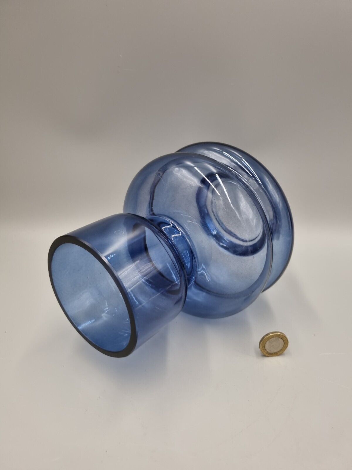 A Studio Art Glass Blue Hooped Vase, Scandinavian Style. Unmarked.