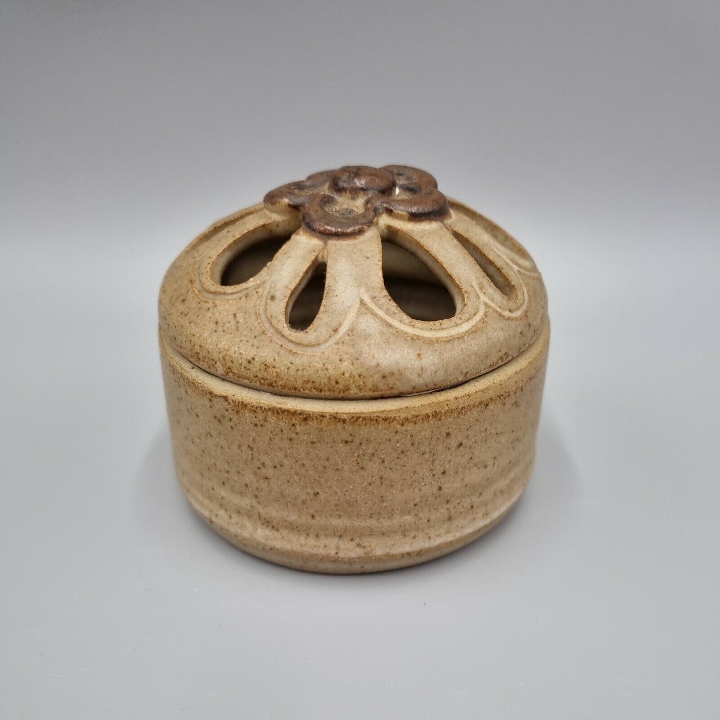 Studio Pottery Small Lidded Potpourri Bowl, Marked 'SM' to the Base.