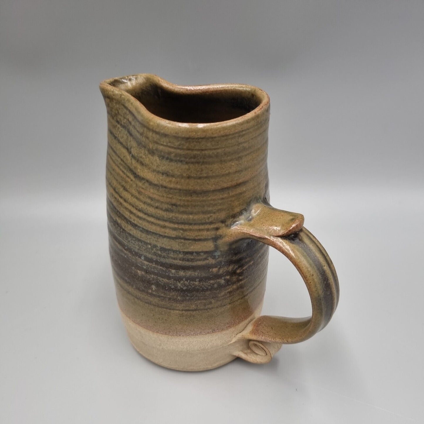 A Jeremy Leach Studio Pottery Moorlands, Devon, Green Glaze Jug, 6 inch. VGC.