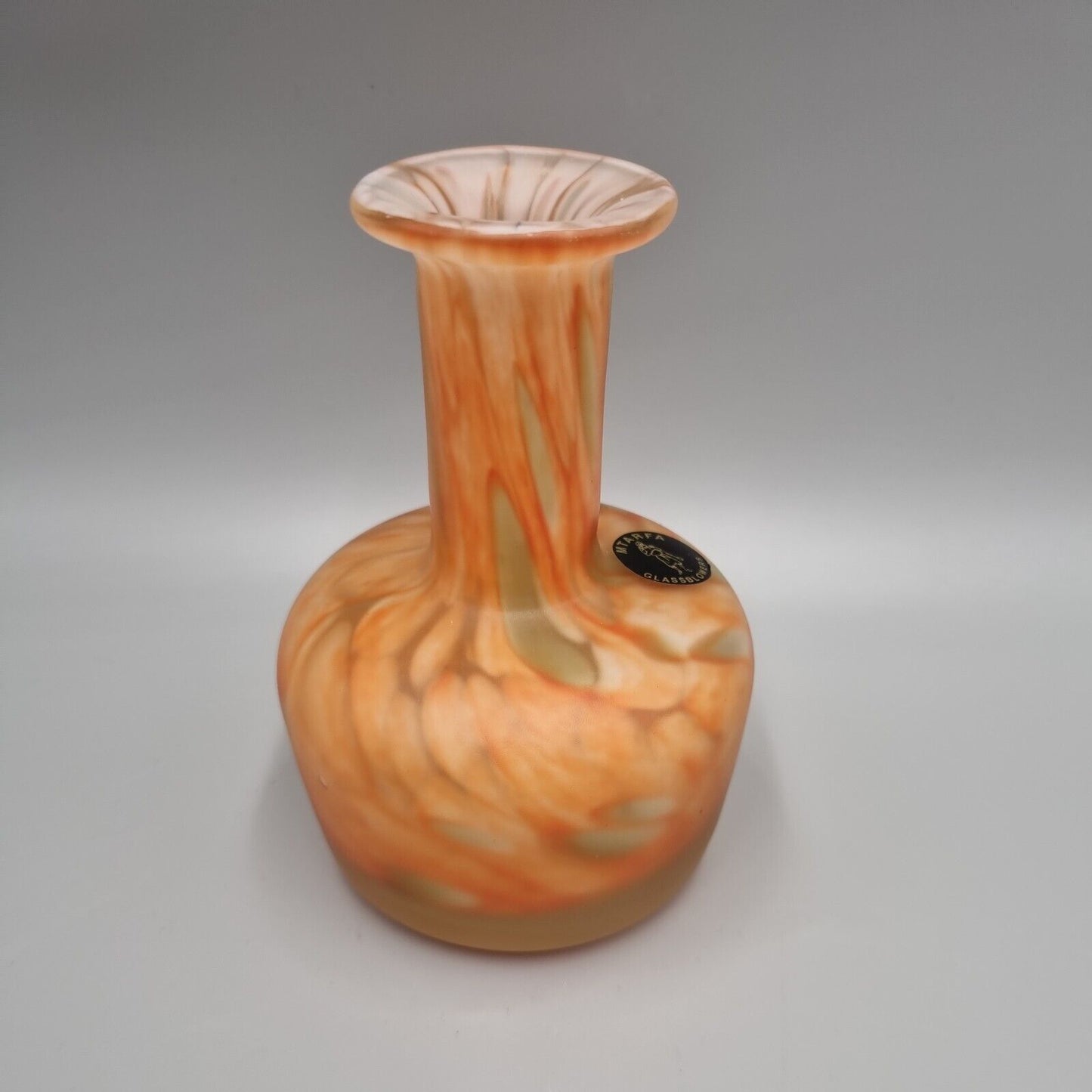 A Vintage Maltese Art Glass Mottled Orange Vase Mtarfa, Etched To Base.