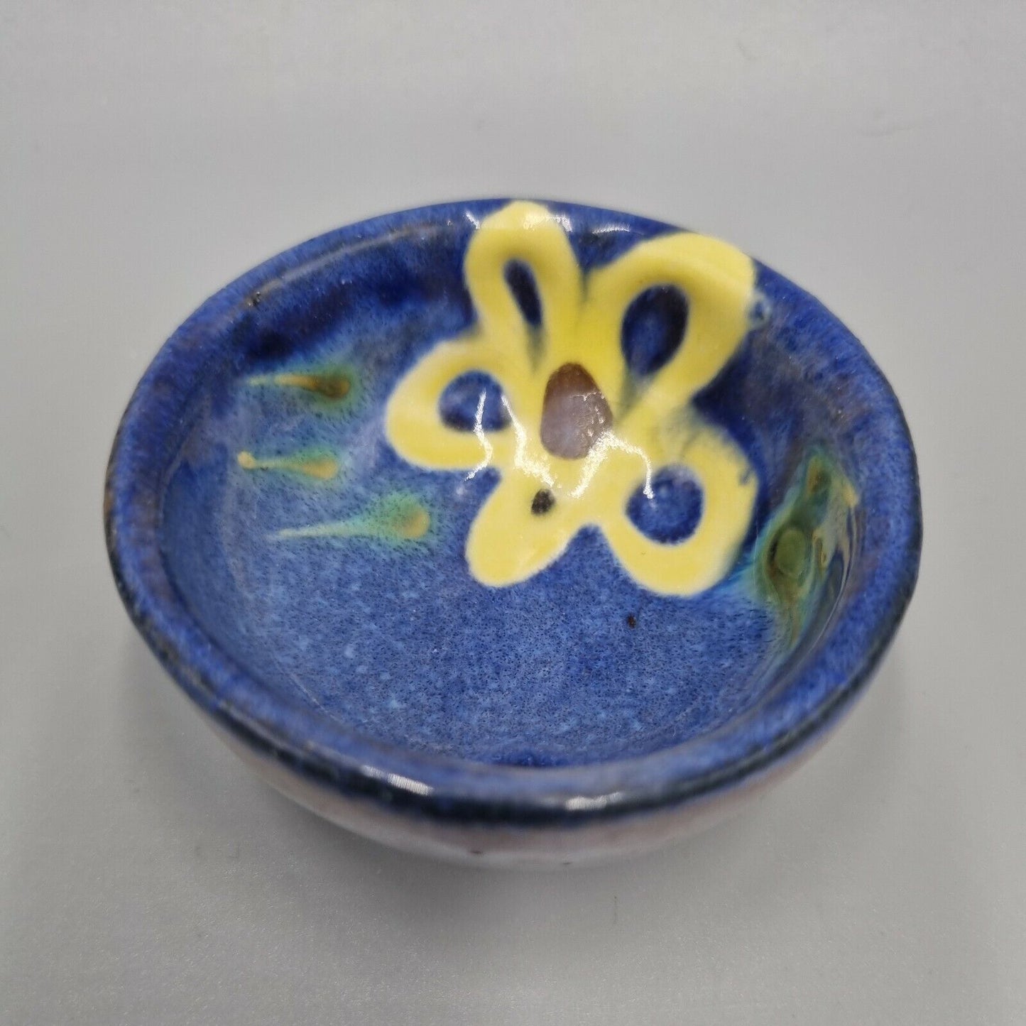 A Miniature Studio Pottery Bowl Brightly Decorated, VGC, Inscribed to base.