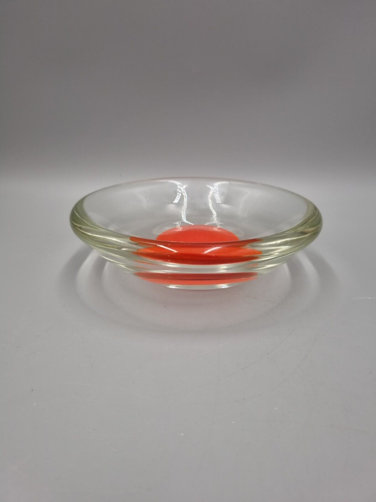 A Studio Art Glass Bowl, Orange Disc, Unmarked.