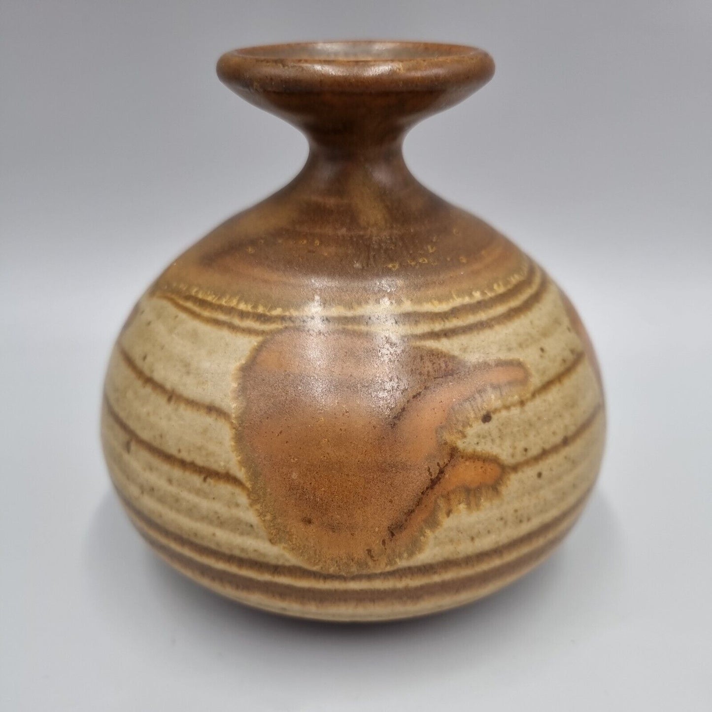 A Beautiful Squat Studio Pottery Bulb Vase With Abstract decoration. VGC.