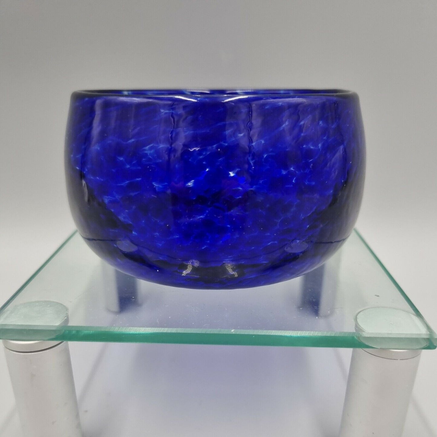 TVG, House of Marbles, Teign Valley Glass Dappled Blue Bowl. Signed.