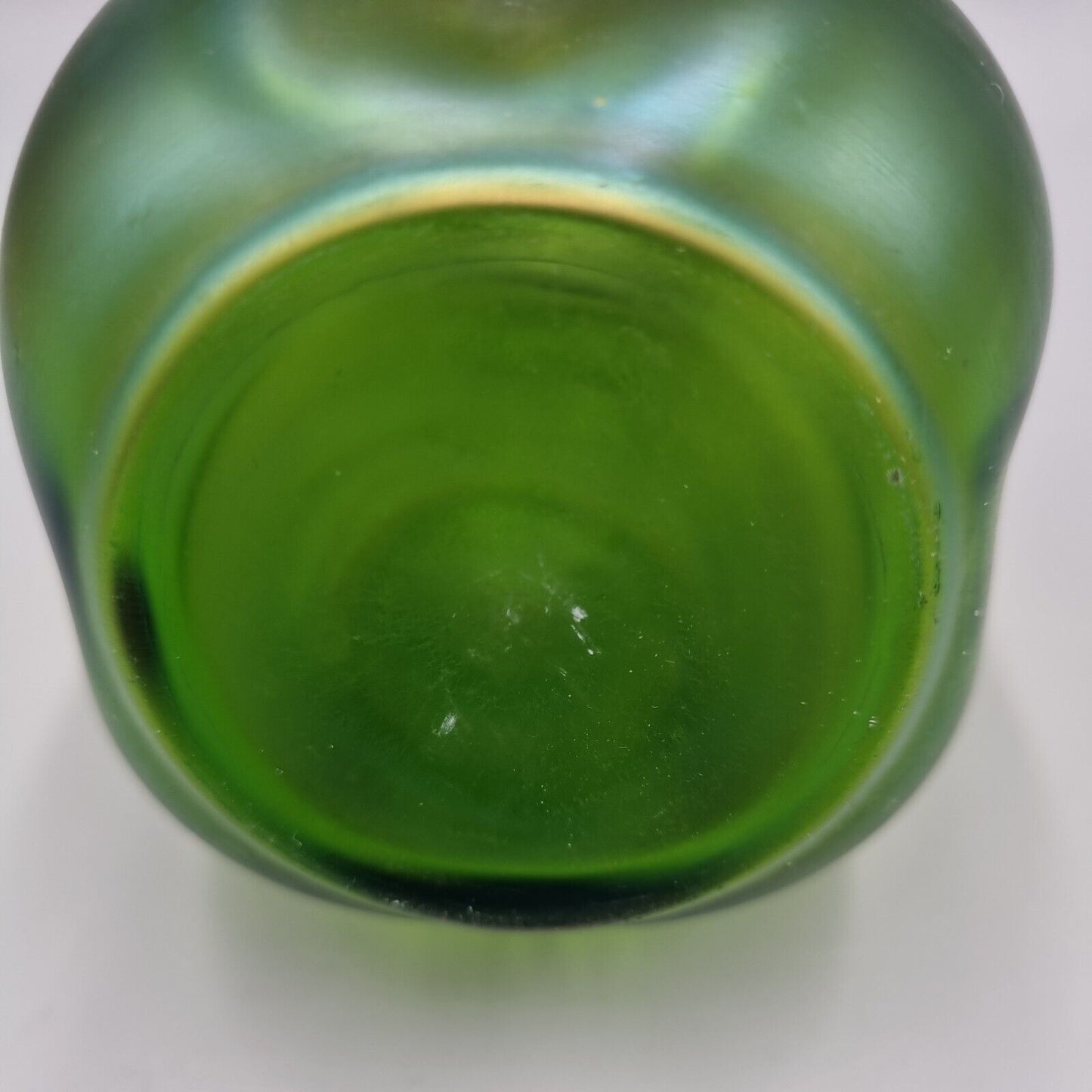 An Antique Loetz, Art Nouveau, Green Glass Metal Overlay Vase.