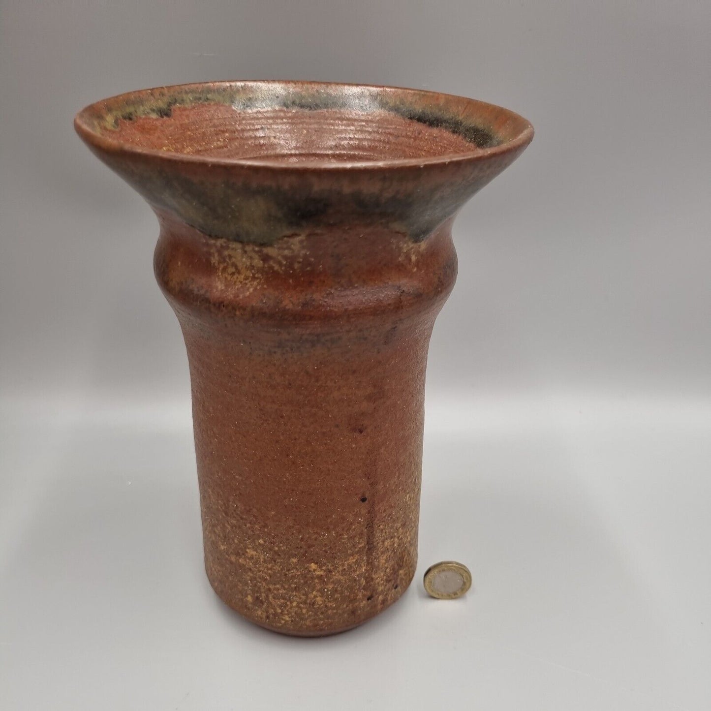 A Peter Lane Studio Pottery Flared Mouth Cylinder Vase, Incised Signature, VGC.