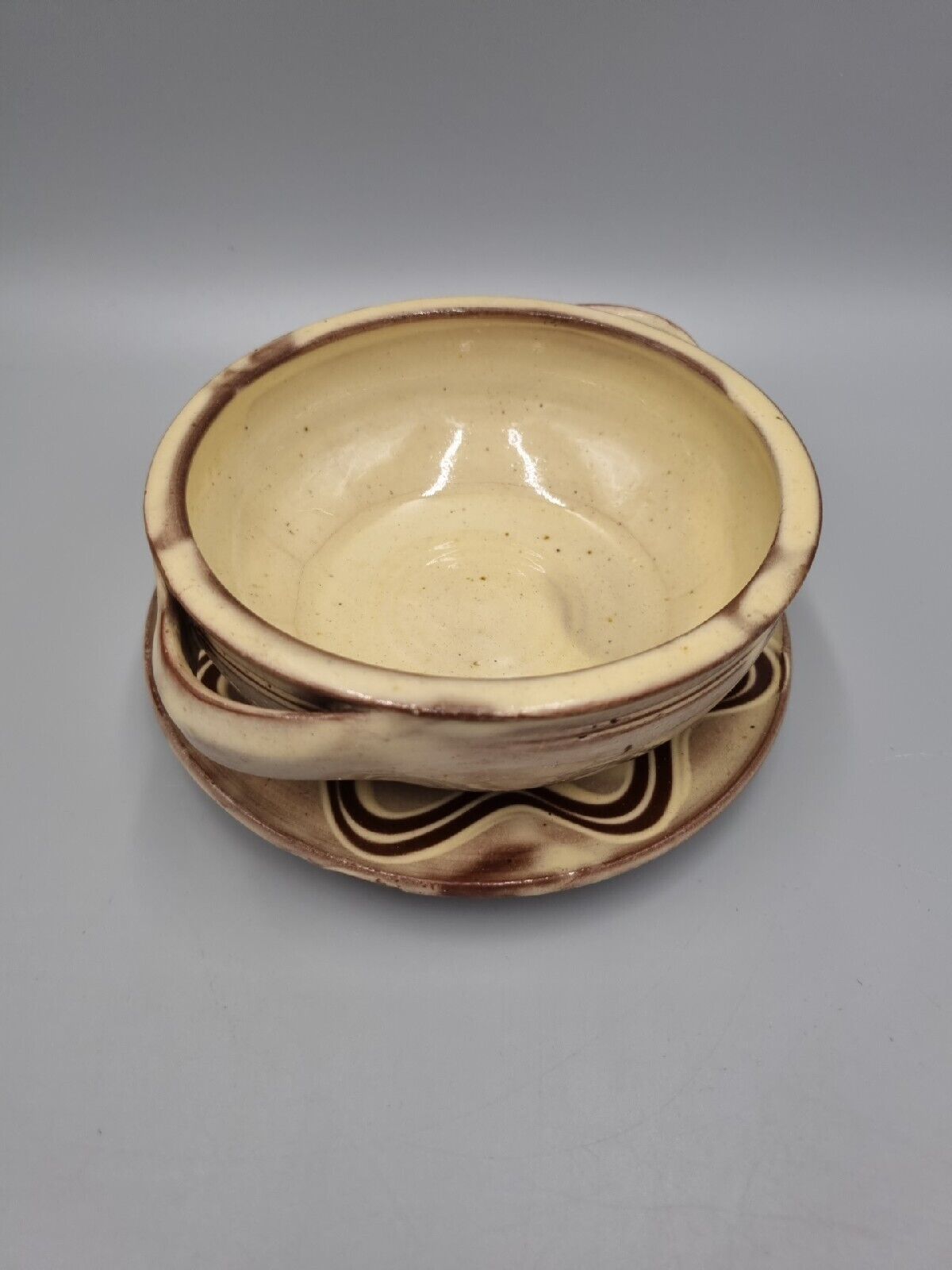 A Winchcombe Studio Pottery Lidded Bowl & Plate By Sid Tustin - chipped.