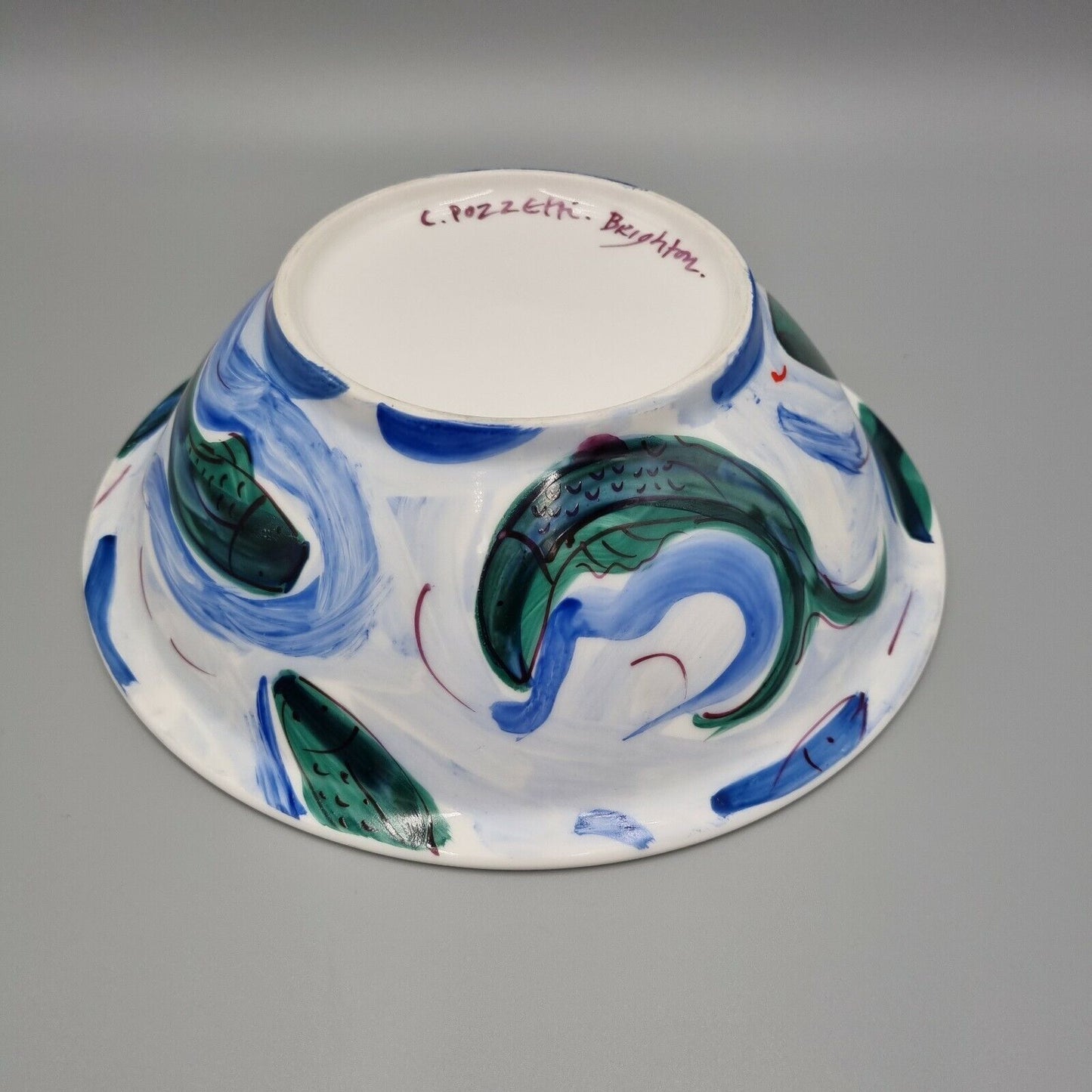 A Studio Pottery Bowl with hand painted fish decoration by C Pozzetti, Brighton.