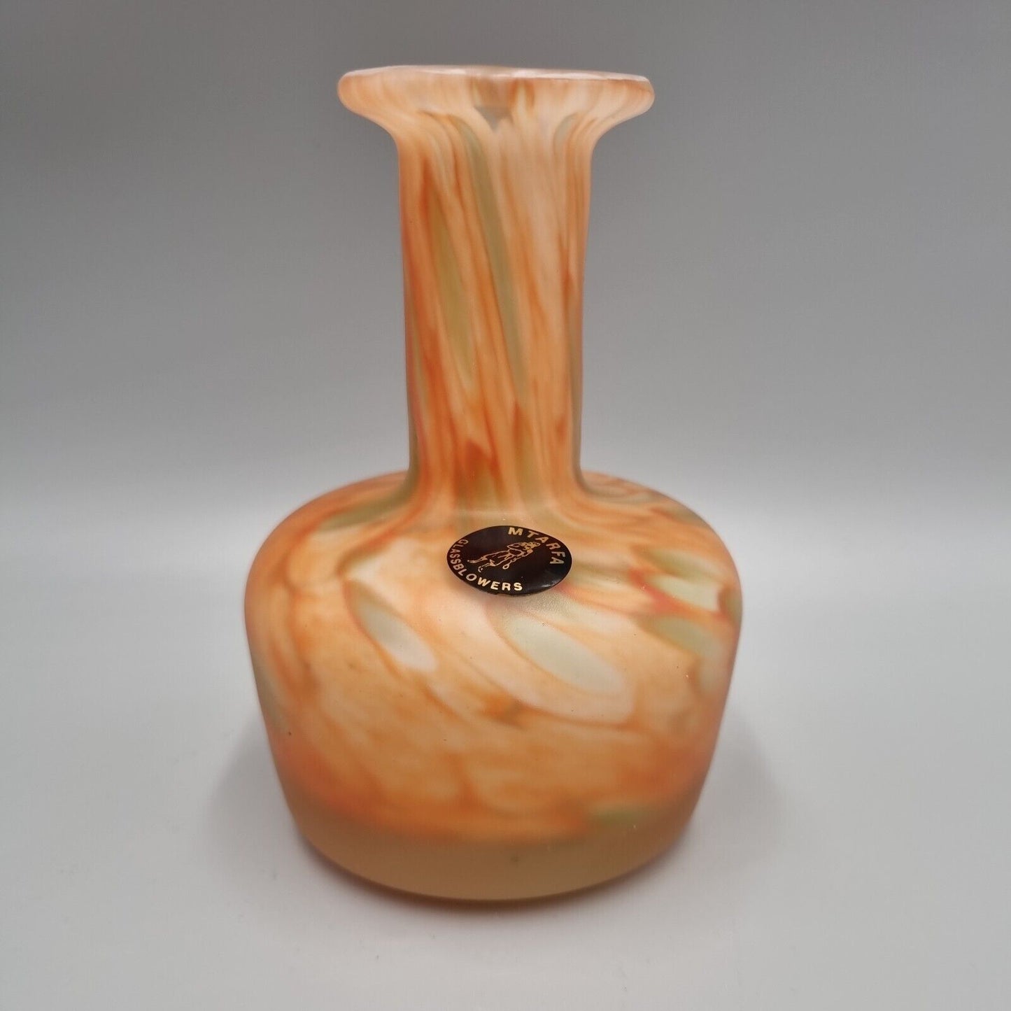 A Vintage Maltese Art Glass Mottled Orange Vase Mtarfa, Etched To Base.