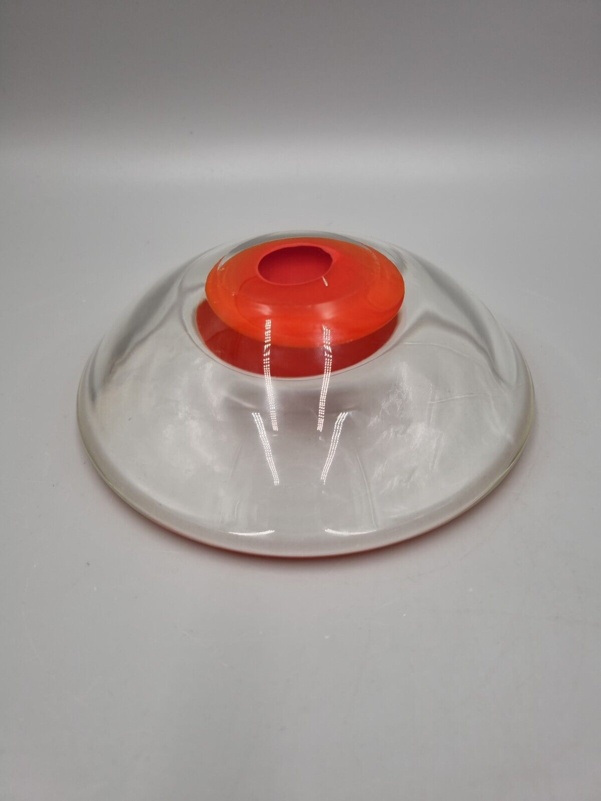 A Studio Art Glass Bowl, Orange Disc, Unmarked.