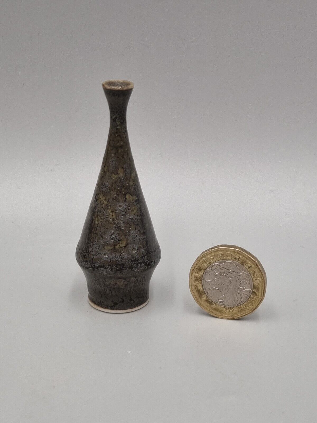 A Hoganas Pottery Swedish Miniature Footed Cone Vase, Scandinavian, MCM.