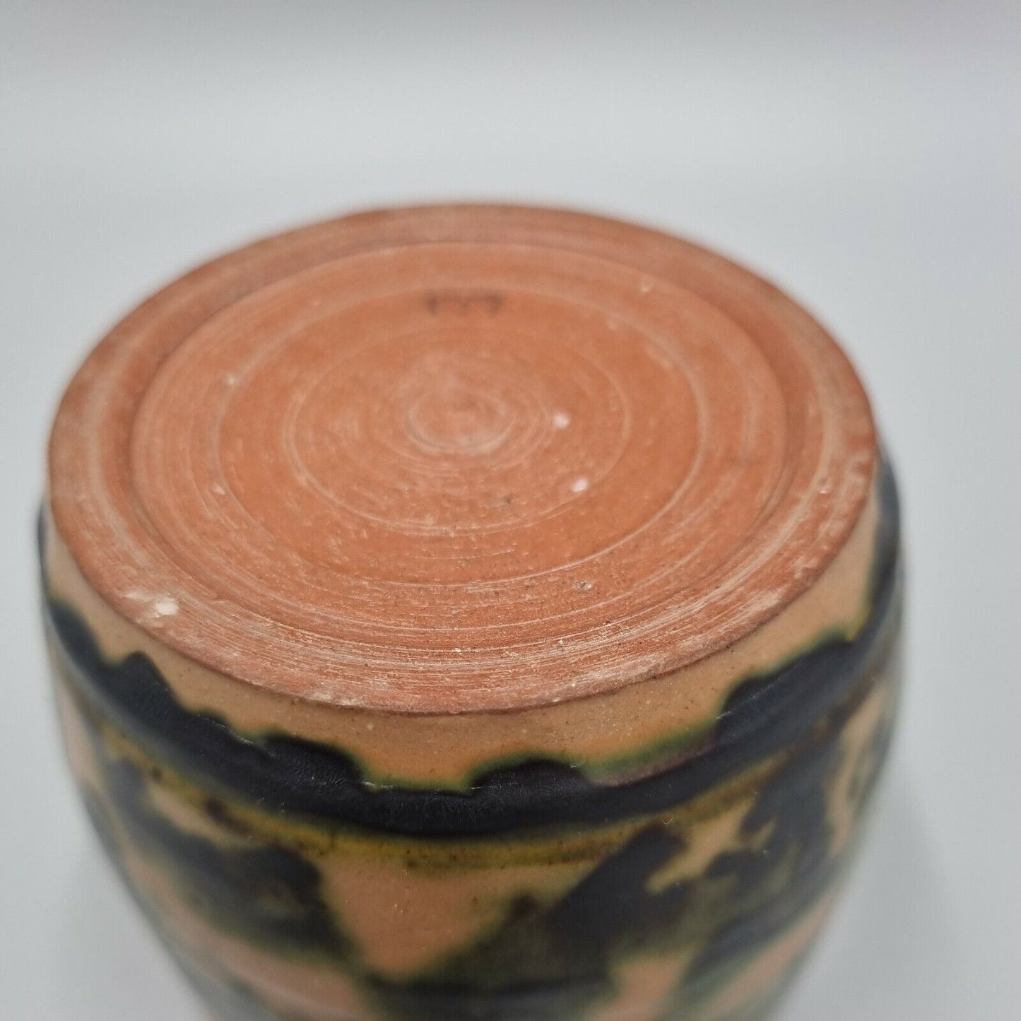 A Small Decorated Studio Pottery Cylinder Bowl, Abstract. VGC.