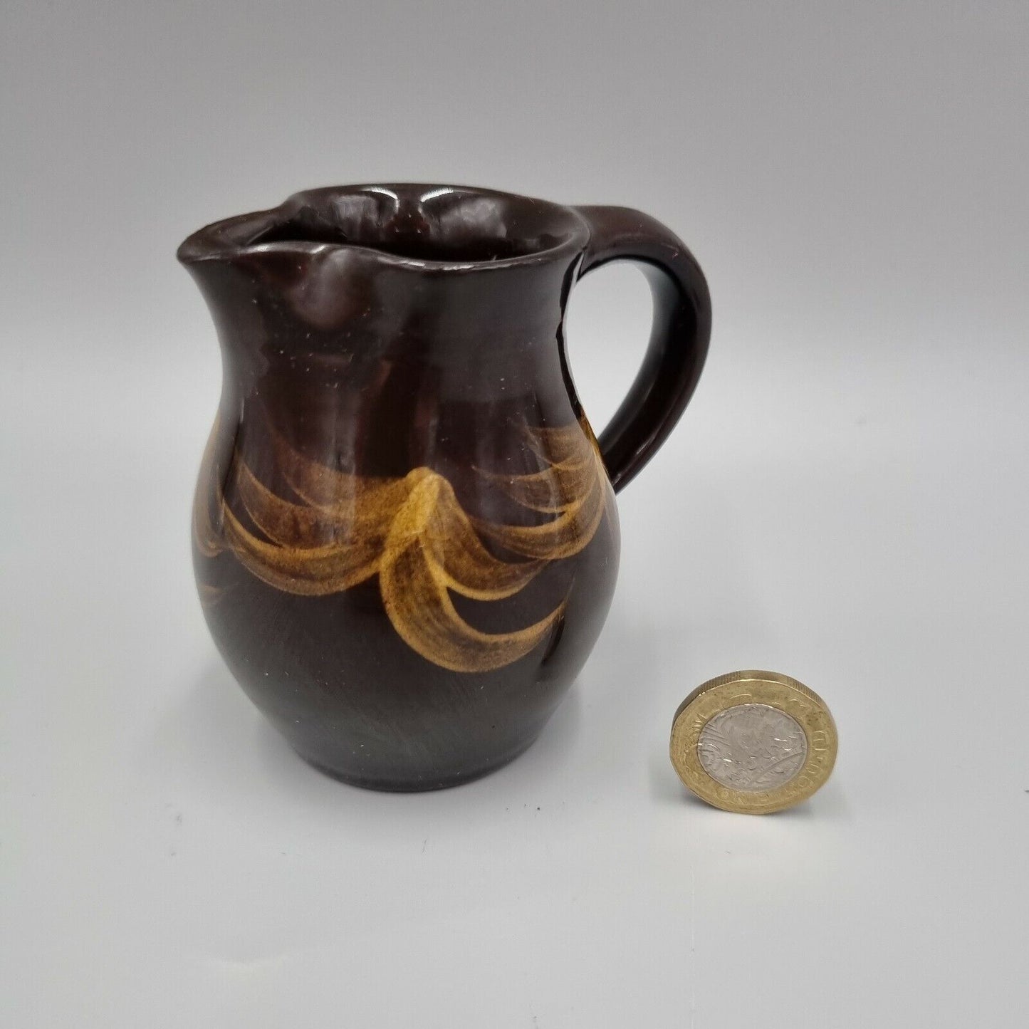 A Small Studio Pottery Jug, Brush Decoration, Signed To Base. VGC.