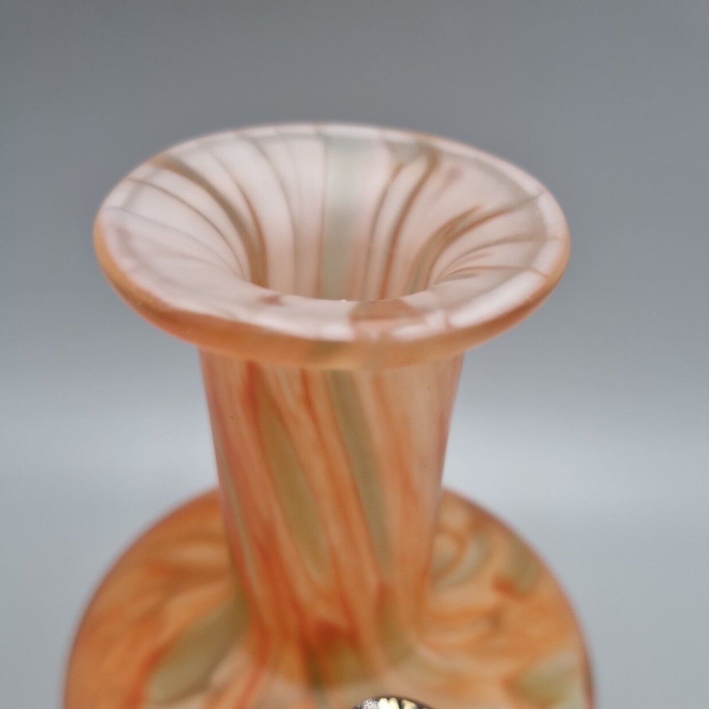 A Vintage Maltese Art Glass Mottled Orange Vase Mtarfa, Etched To Base.