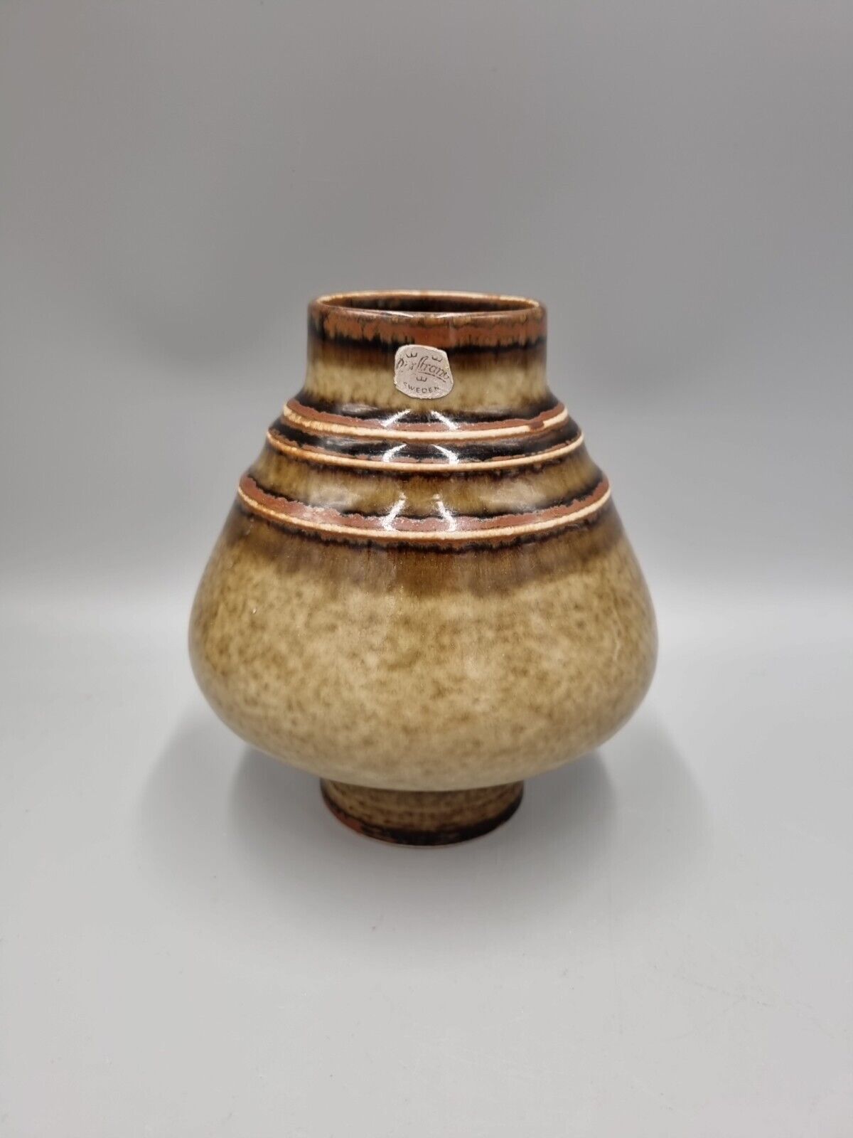 A Rorstrand Studio Pottery Footed Cone Vase By Olle Alberius.