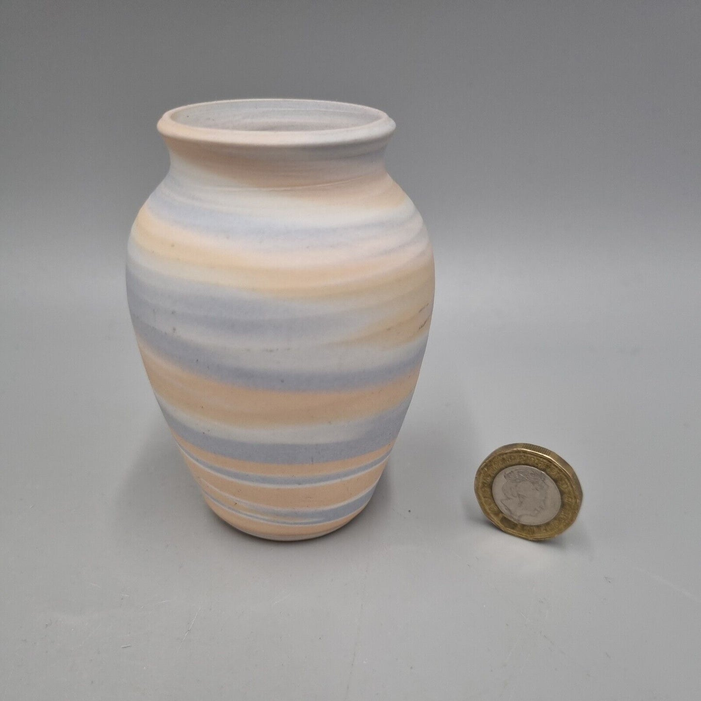 Pale Blue And Orange POG Studio Pottery Inverted Baluster Bud / Posy Vase, VGC.