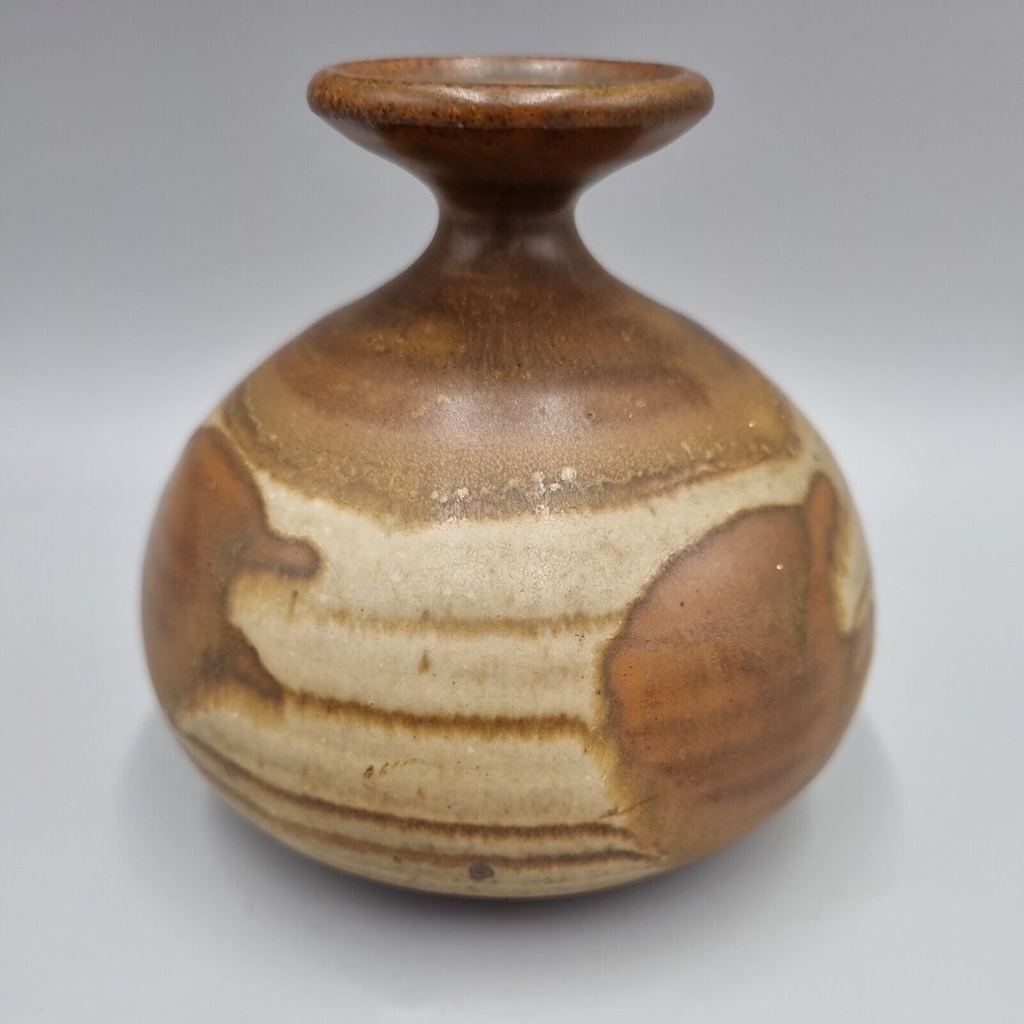 A Beautiful Squat Studio Pottery Bulb Vase With Abstract decoration. VGC.