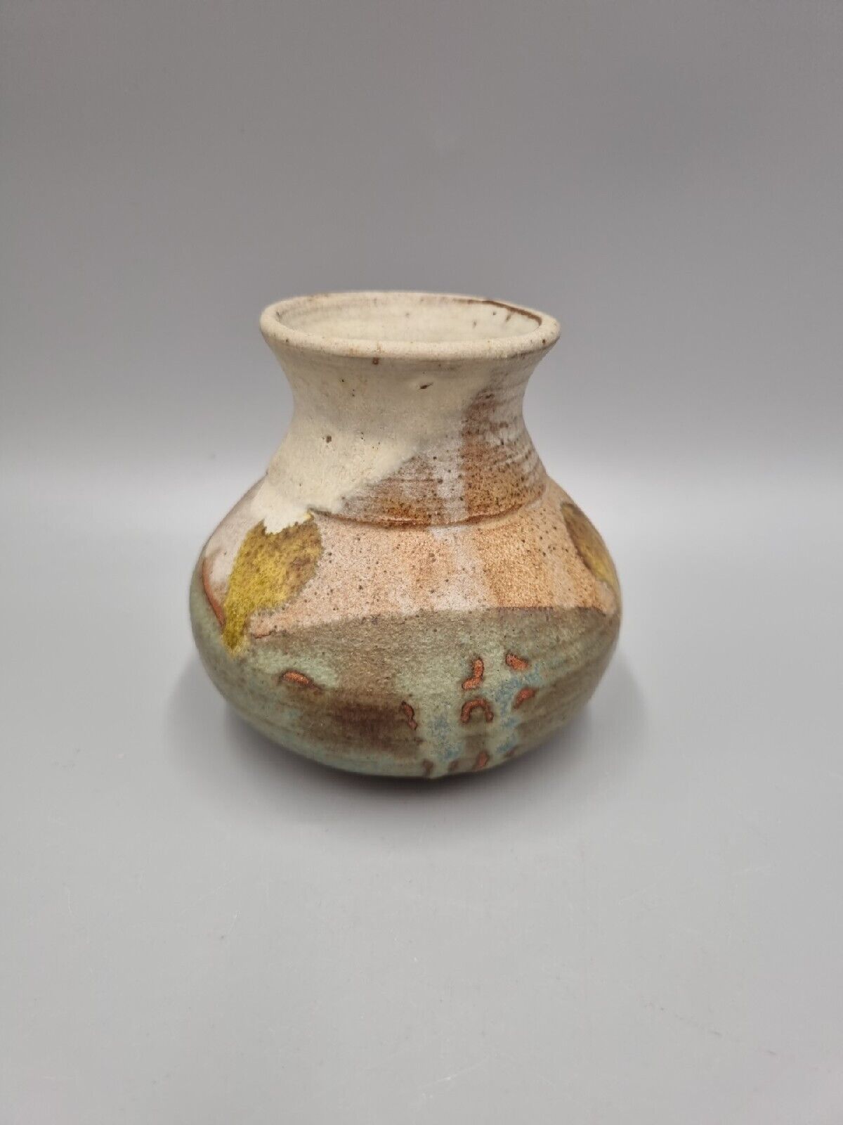 A Vintage Studio Pottery Squat Vase By Flockfield Pottery, Scotland, Dowle.