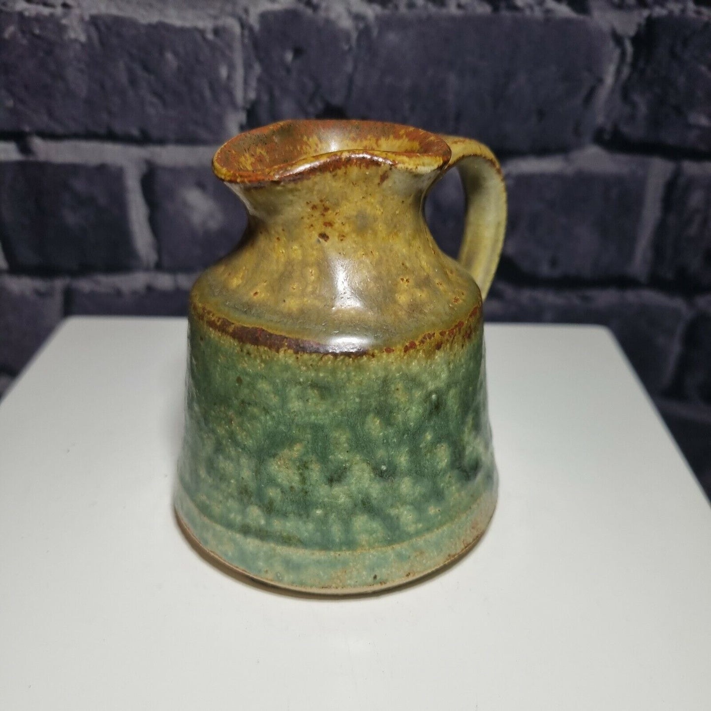 Vintage Janet Upton, Slindon Pottery Studio, Green / Brown Jug, 9cm Tall.