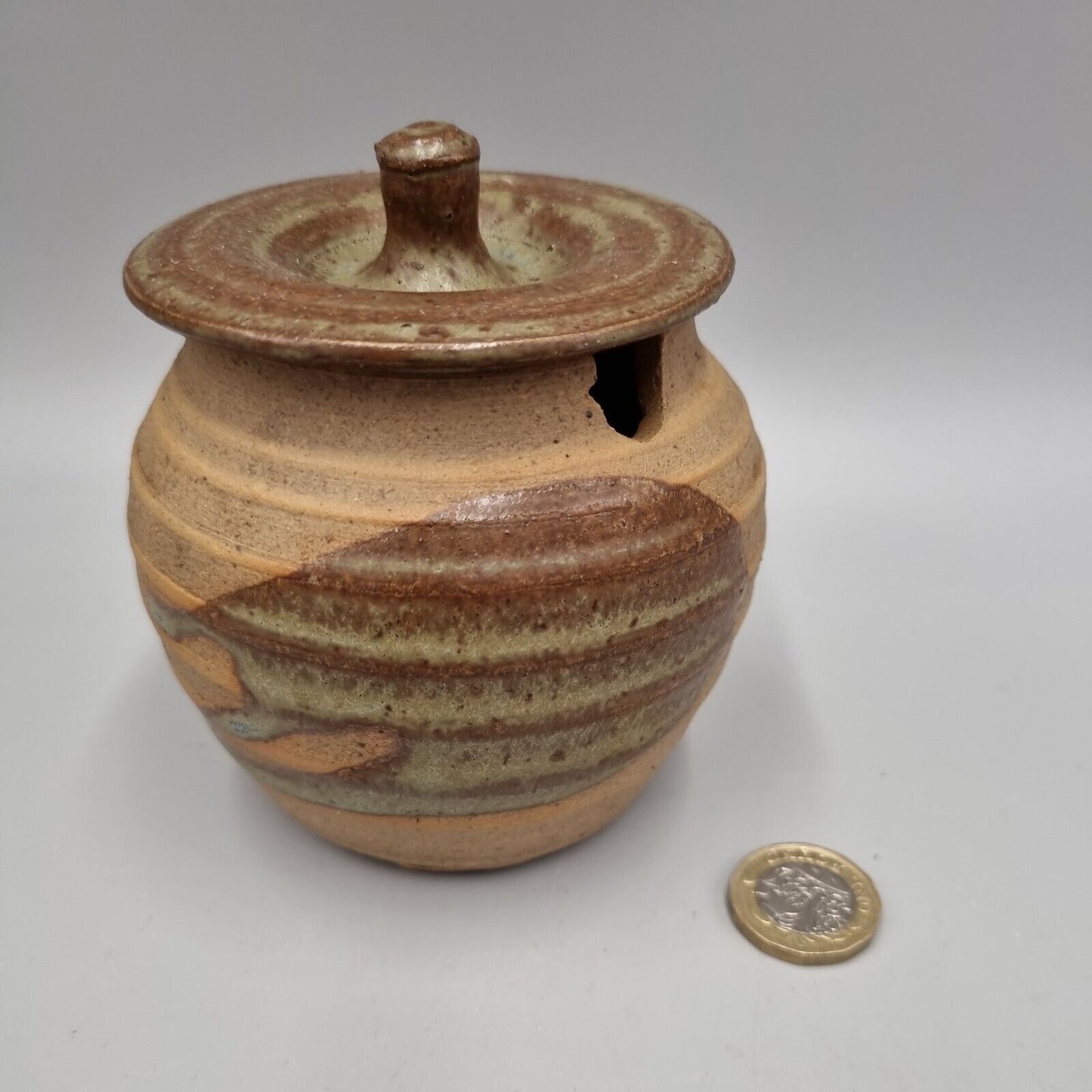 An Alan Brough Studio Pottery Lidded Condiment Pot. Leach Pottery Connection.