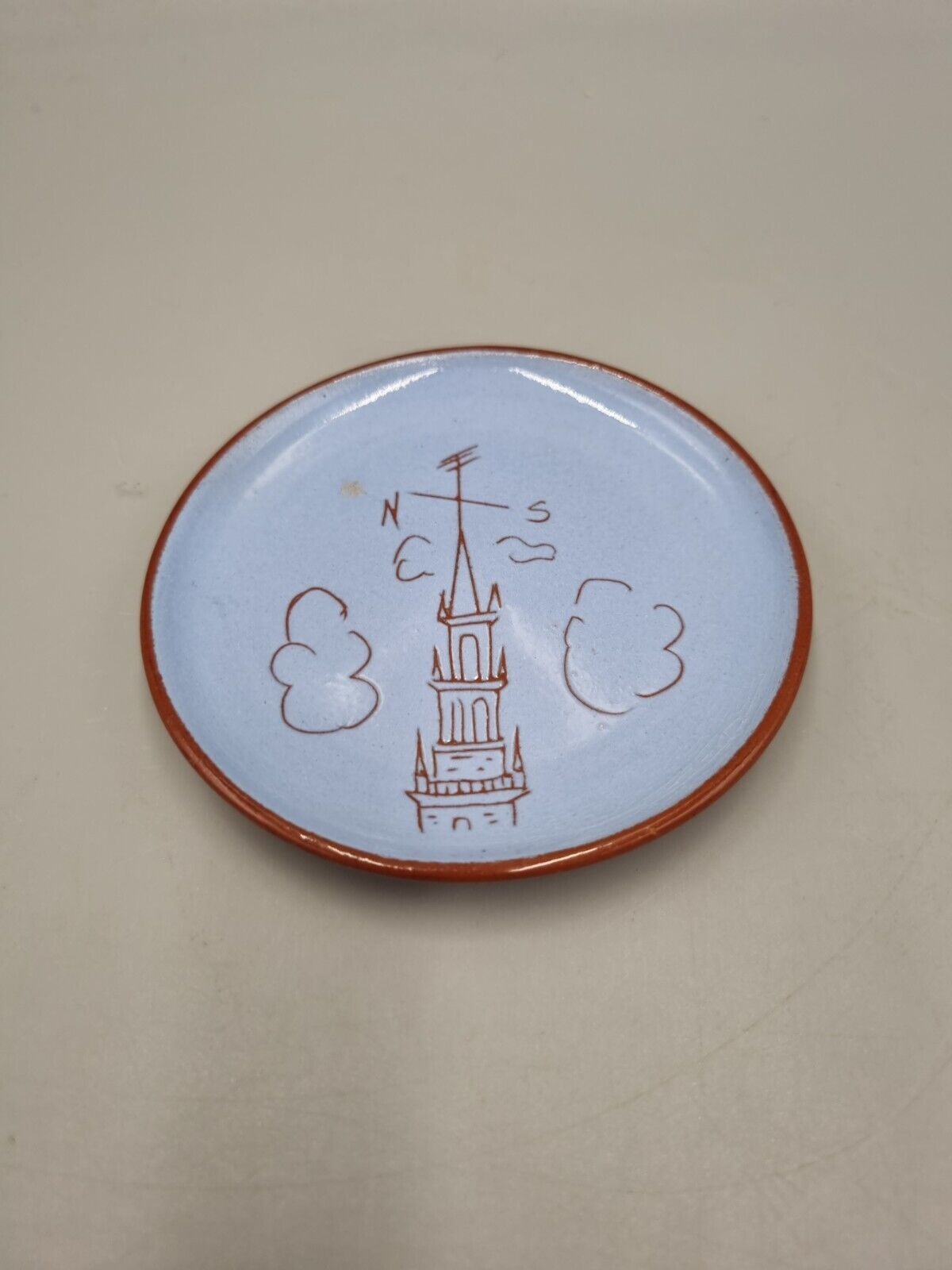 Vintage Maine Studio Pottery Pin Dish of 'Old North Church', Boston, US, Signed