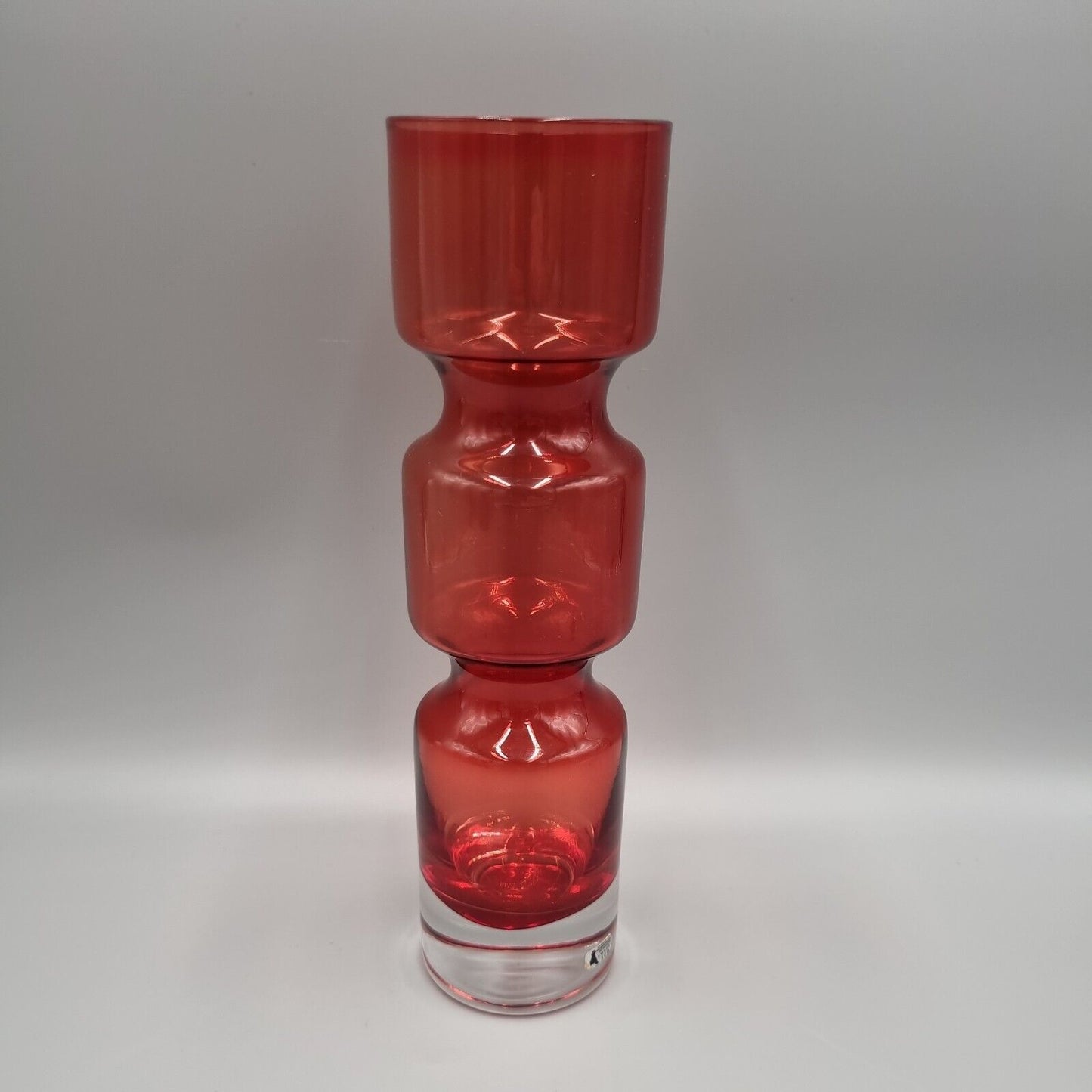 A Svensk Studio Art Glass Red Waisted Vase Designed By Bo Borgstrom, MCM.